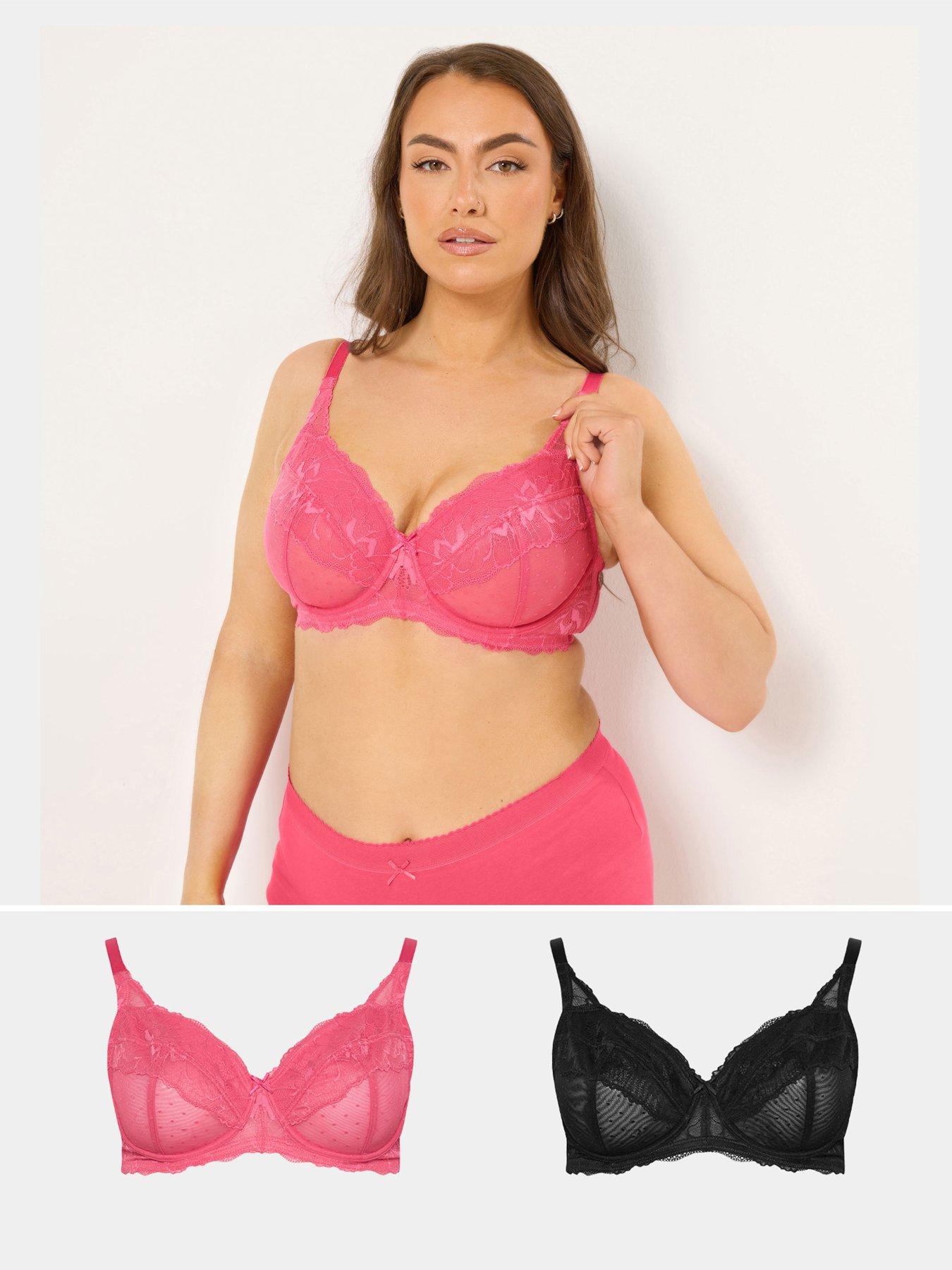 Yours Curve 2 Pack Dot Mesh Underwire Non-Padded Bra - Black/Pink