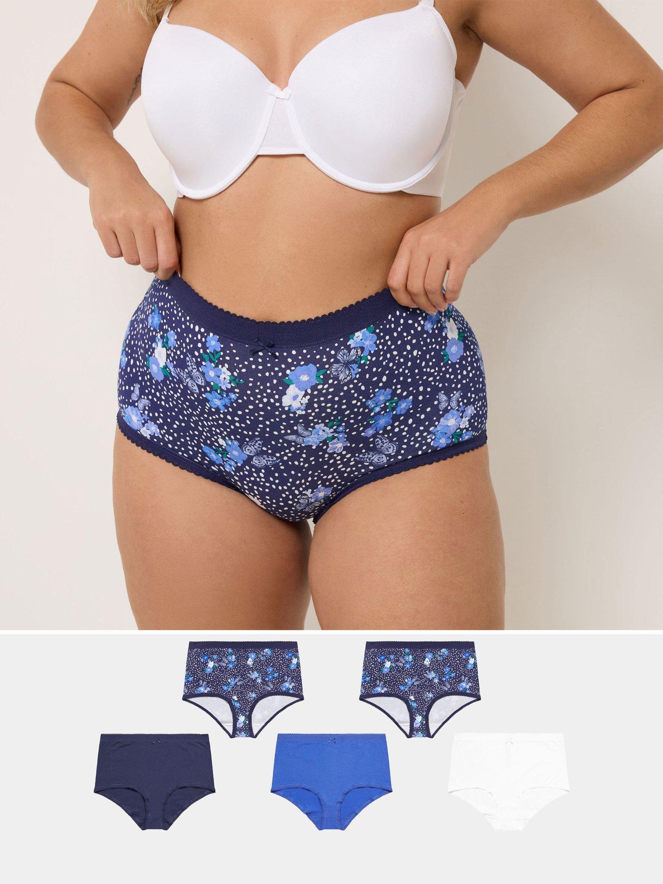 Yours Curve 5 Pack Butterfly Floral Print Full Briefs - Blue