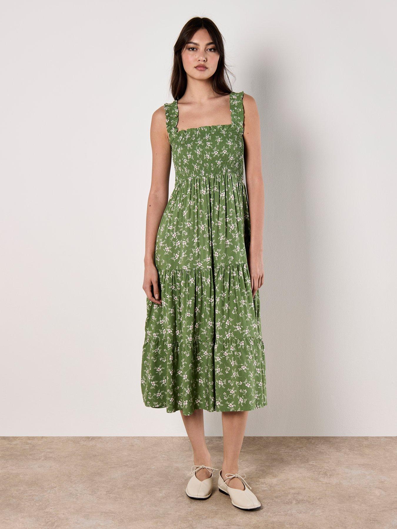 Apricot Orchid Smock Tiered Midi Dress