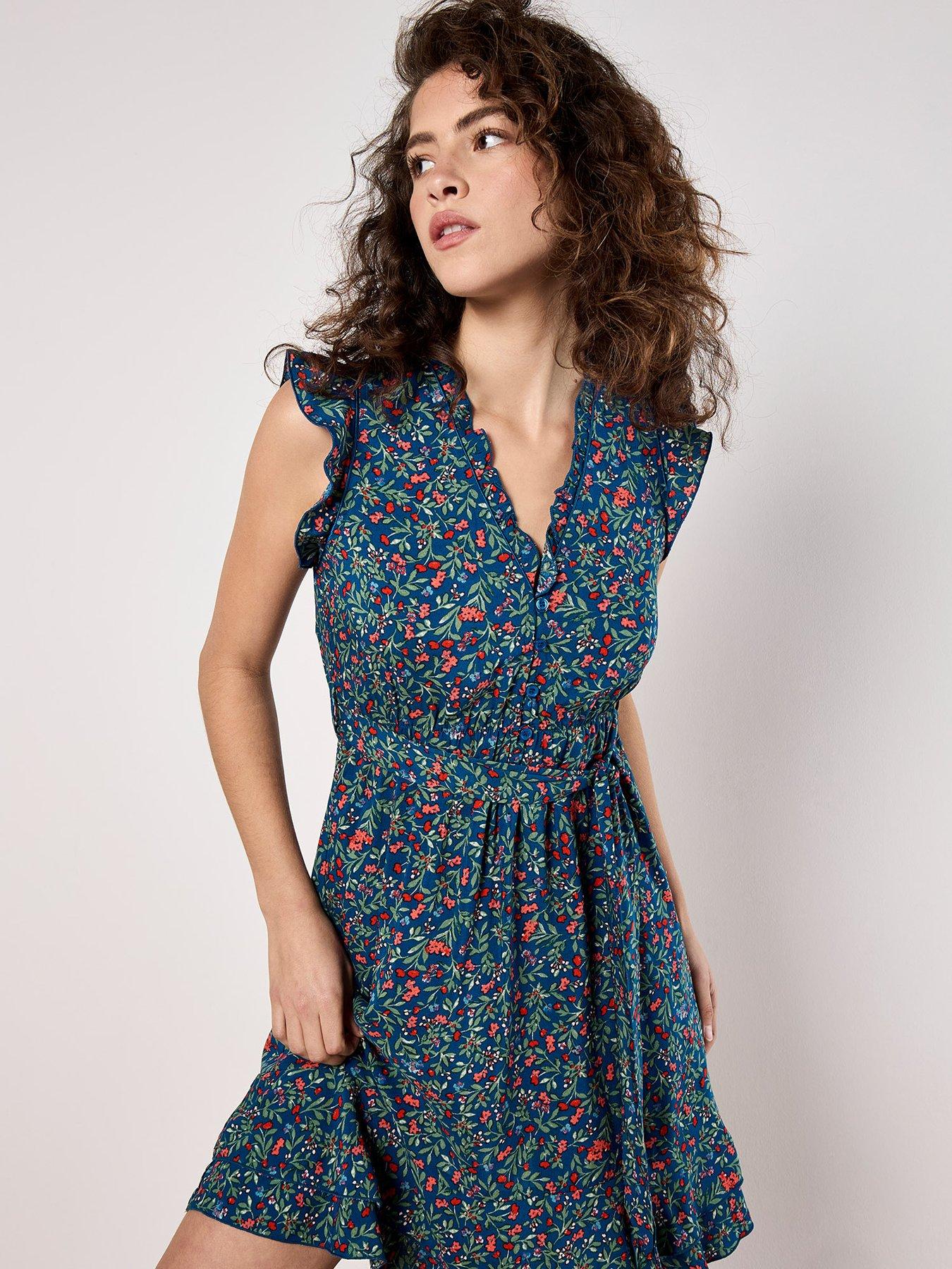 Apricot Flower Forest Ruffle Ditsy Dress