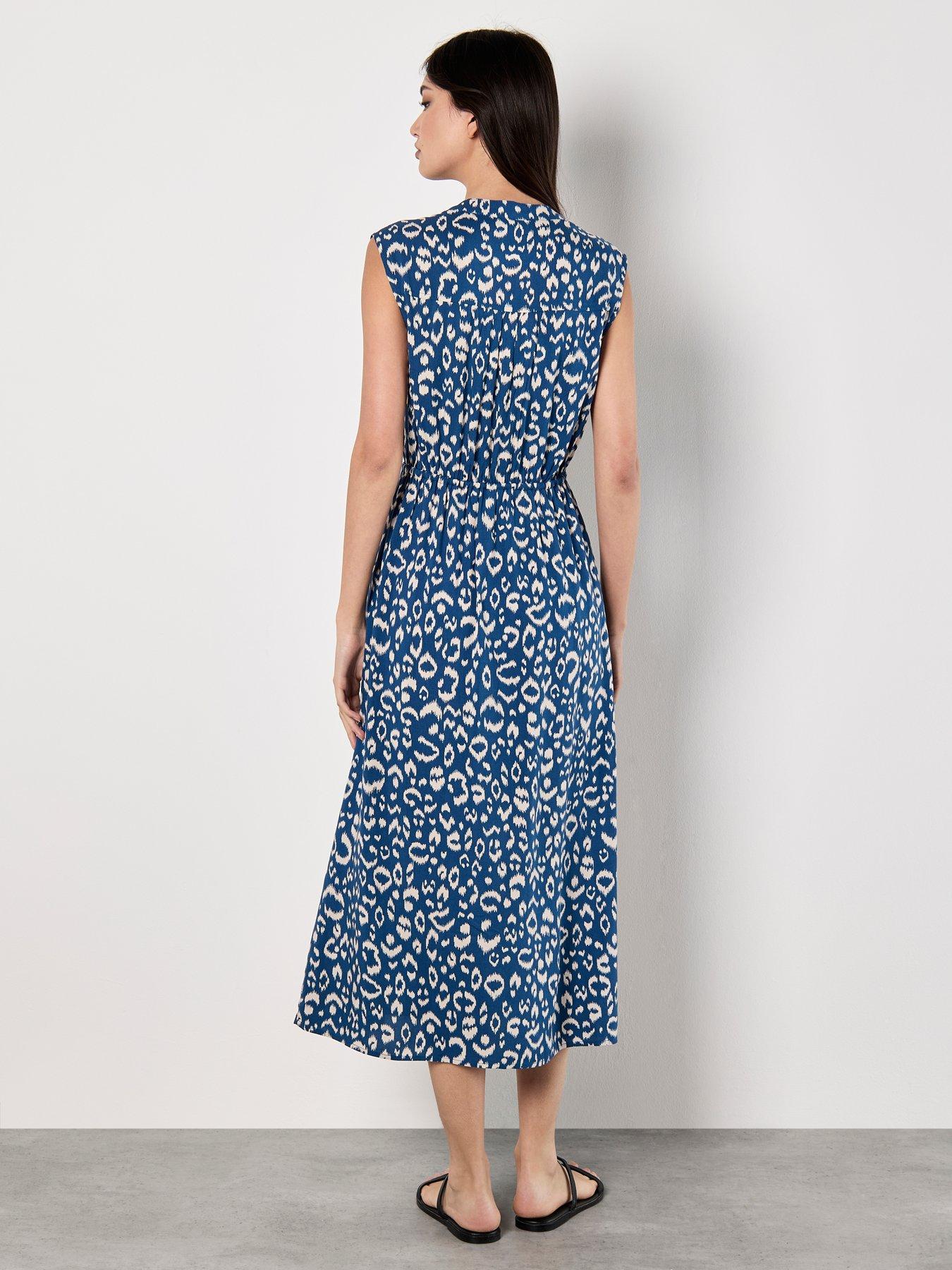 Image 2 of 4 of Apricot Ikat Animal Print Zip Front Midi Dress - Blue