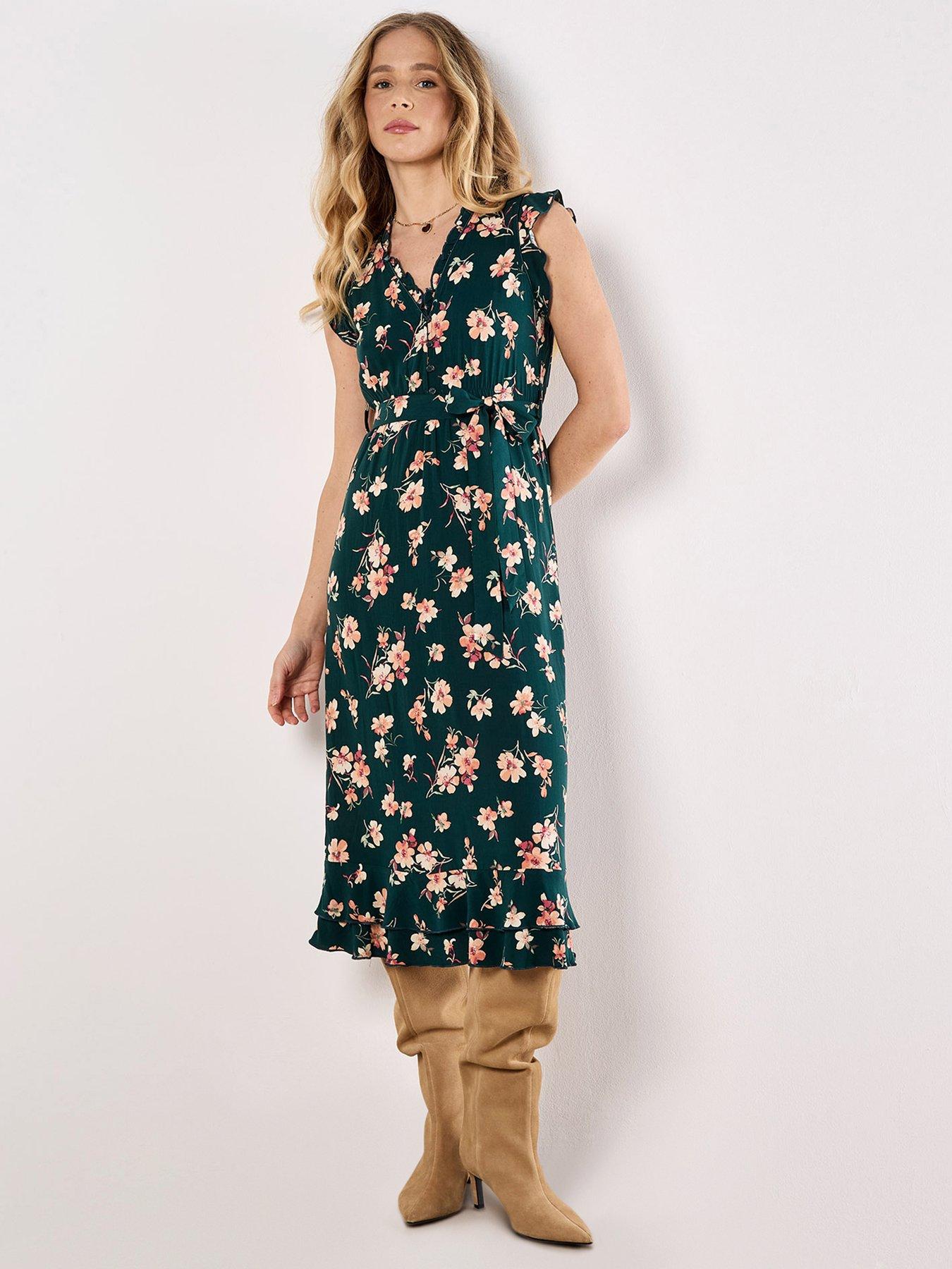 Apricot Rock Cress Floral Ditsy Midi Drs