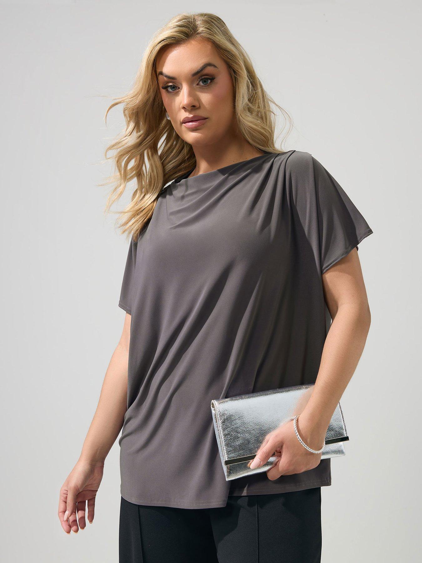 Image 1 of 5 of Yours Curve Pleat Detail Shoulder Top - Grey