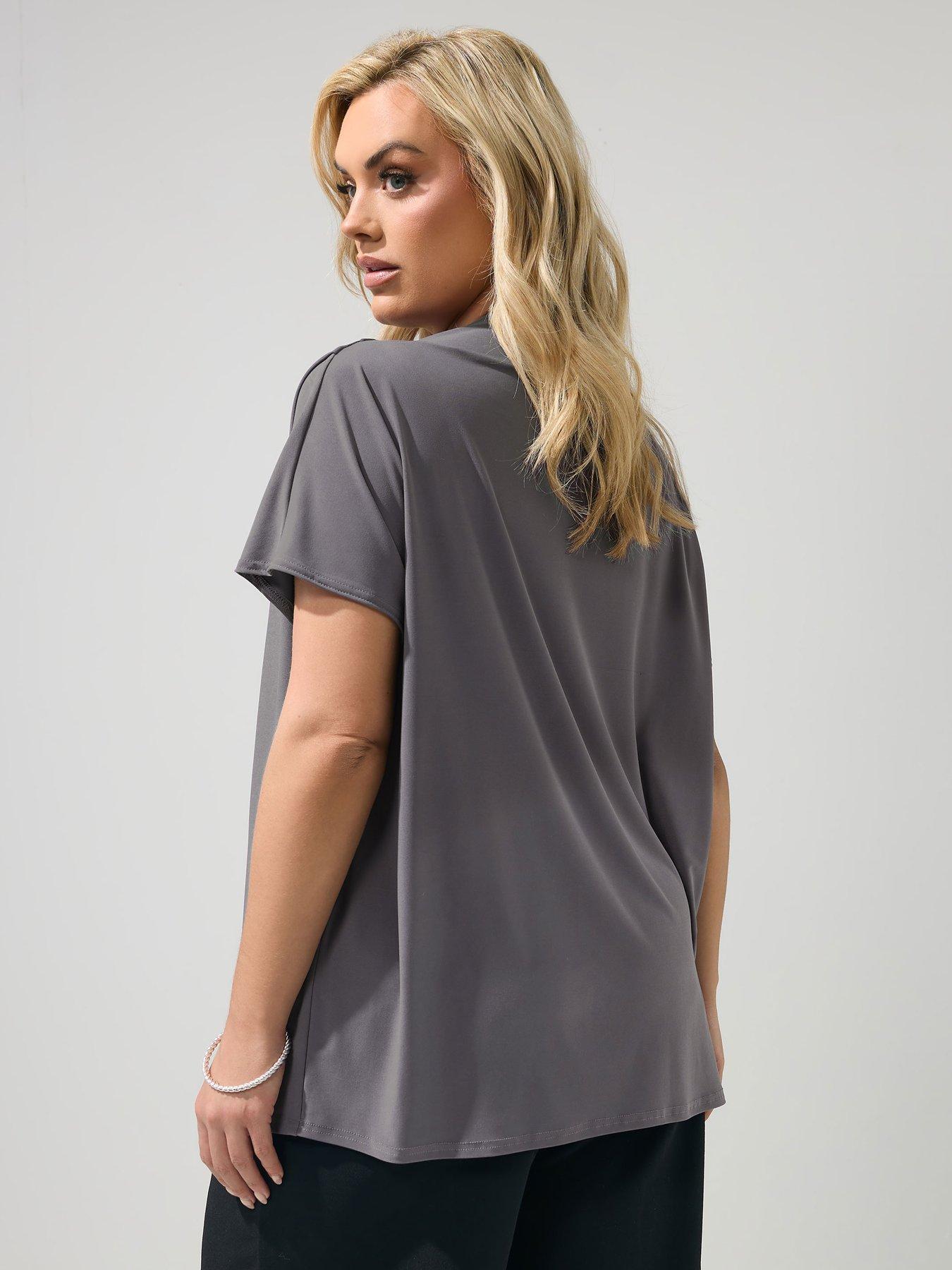 Image 2 of 5 of Yours Curve Pleat Detail Shoulder Top - Grey
