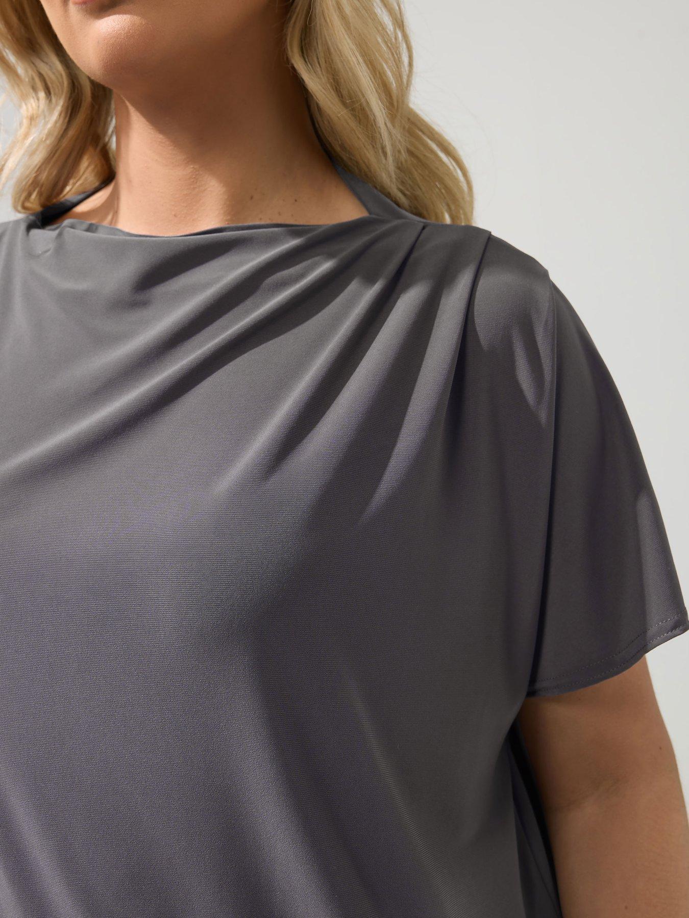 Image 4 of 5 of Yours Curve Pleat Detail Shoulder Top - Grey