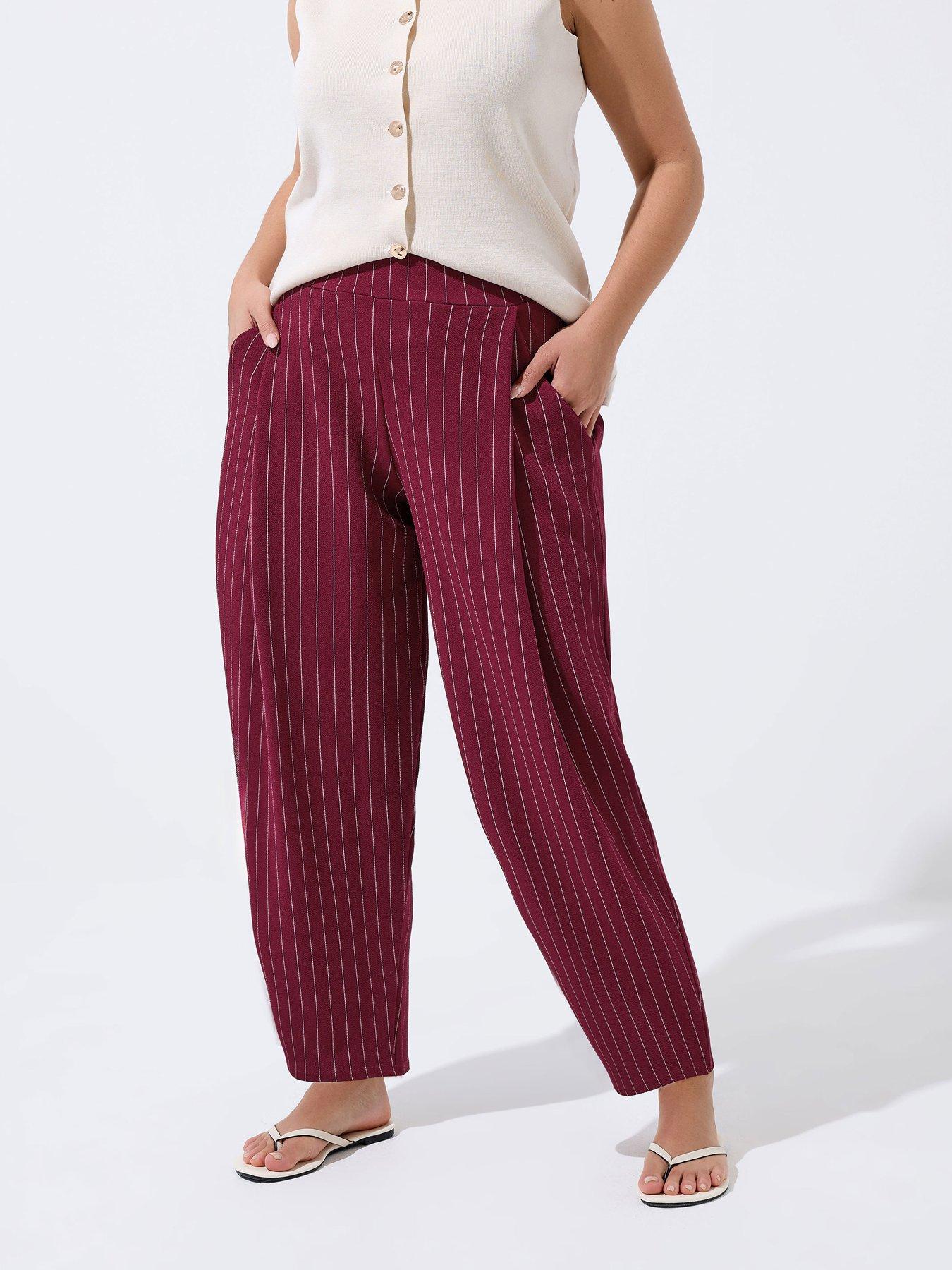Yours Curve Pinstripe Barrel Trousers
