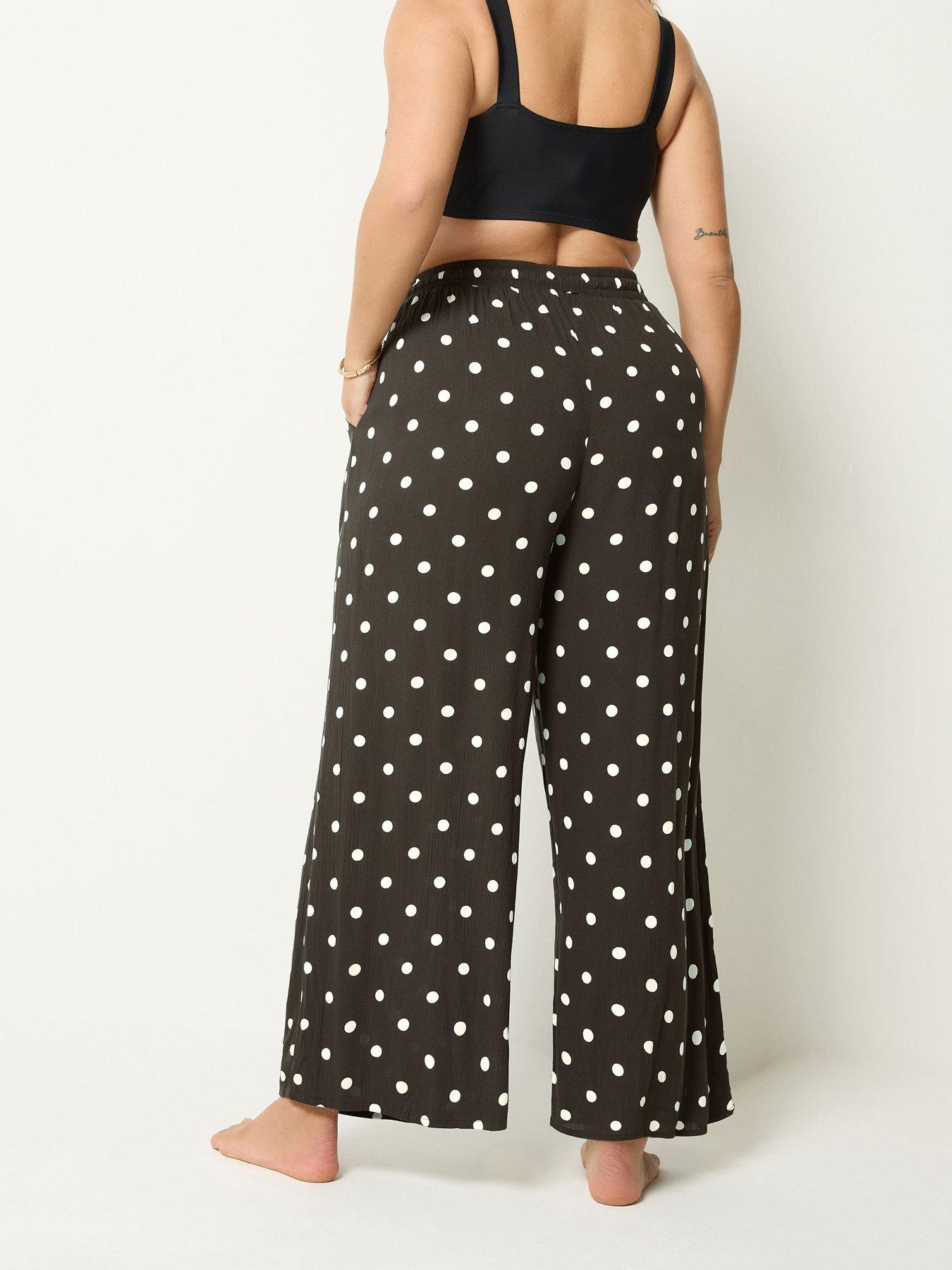Image 2 of 4 of Yours Curve Polka Dot Print Wide Leg Crinkle Trousers