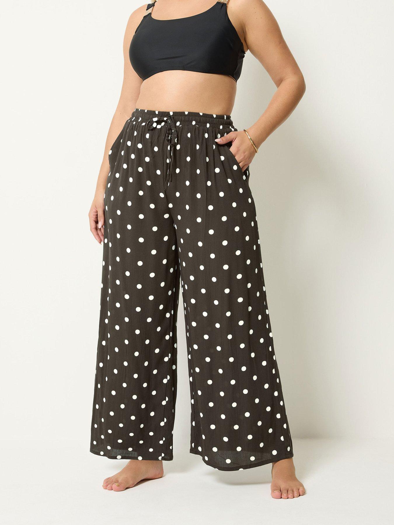 Image 3 of 4 of Yours Curve Polka Dot Print Wide Leg Crinkle Trousers