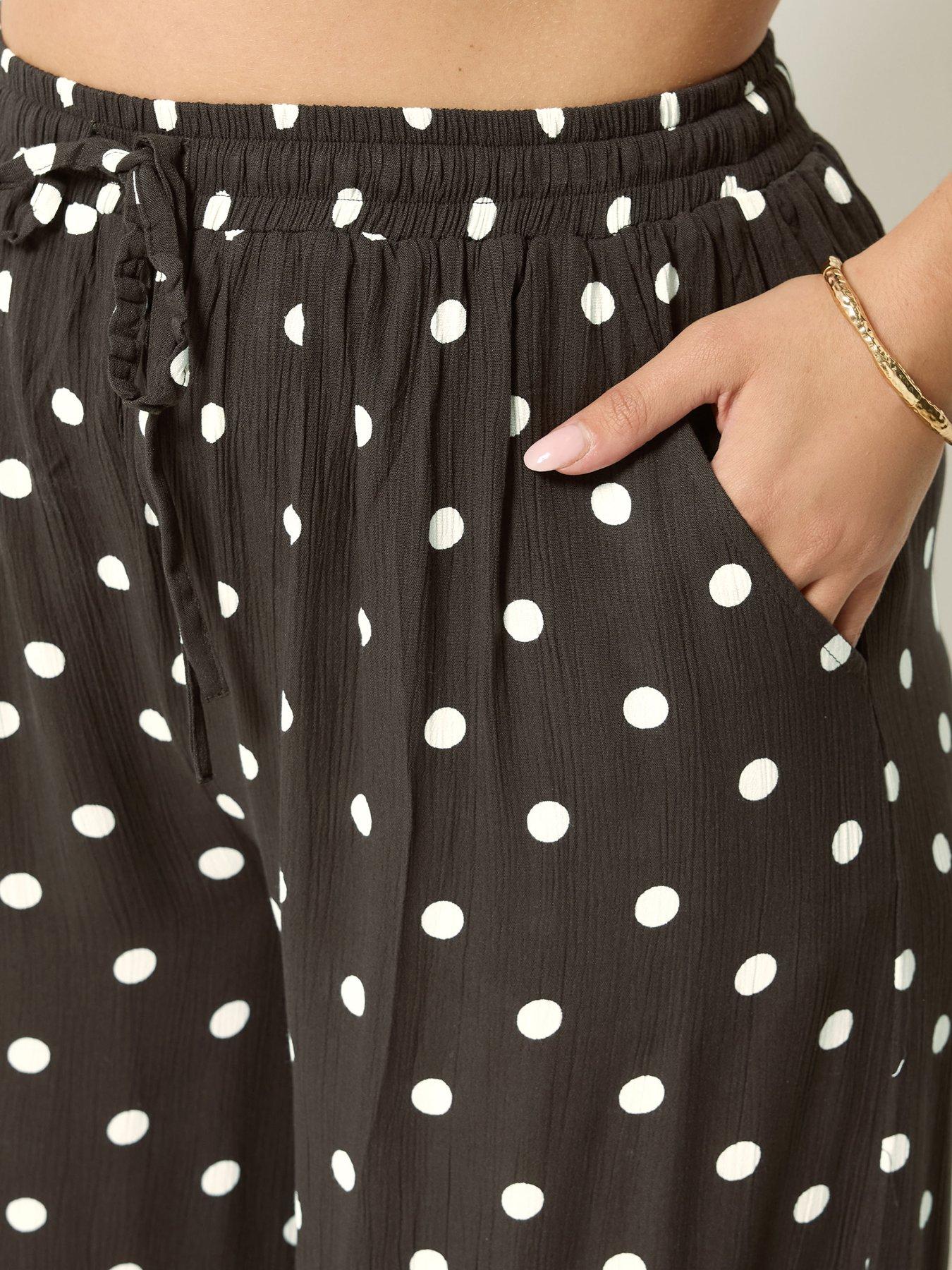 Image 4 of 4 of Yours Curve Polka Dot Print Wide Leg Crinkle Trousers