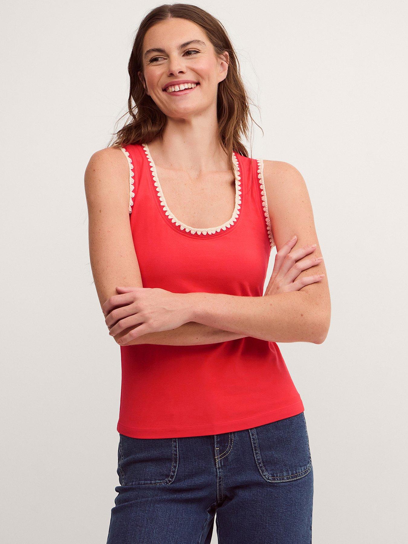 Monsoon Teri Trim Jersey Cami Top - Red