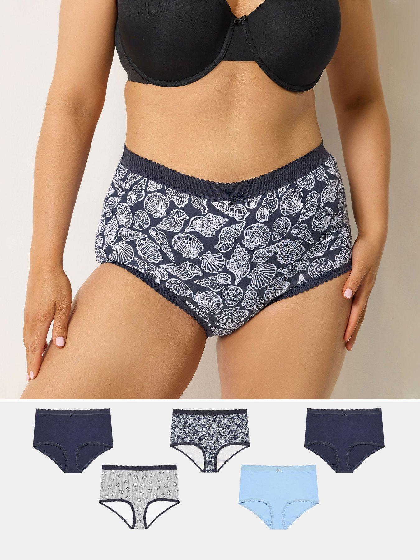 Yours Curve 5 Pack Seaside Print Full Briefs - Blue