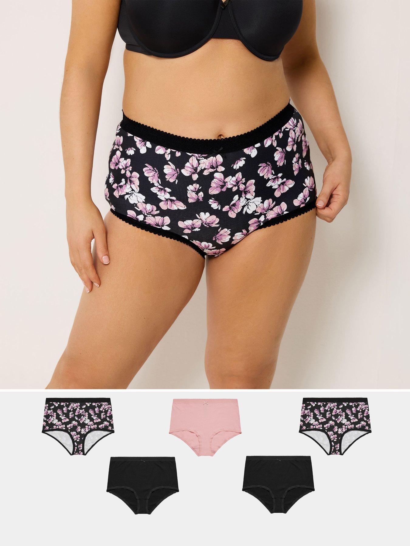 Yours Curve Floral 5 Pack Full Briefs - Pink/Black