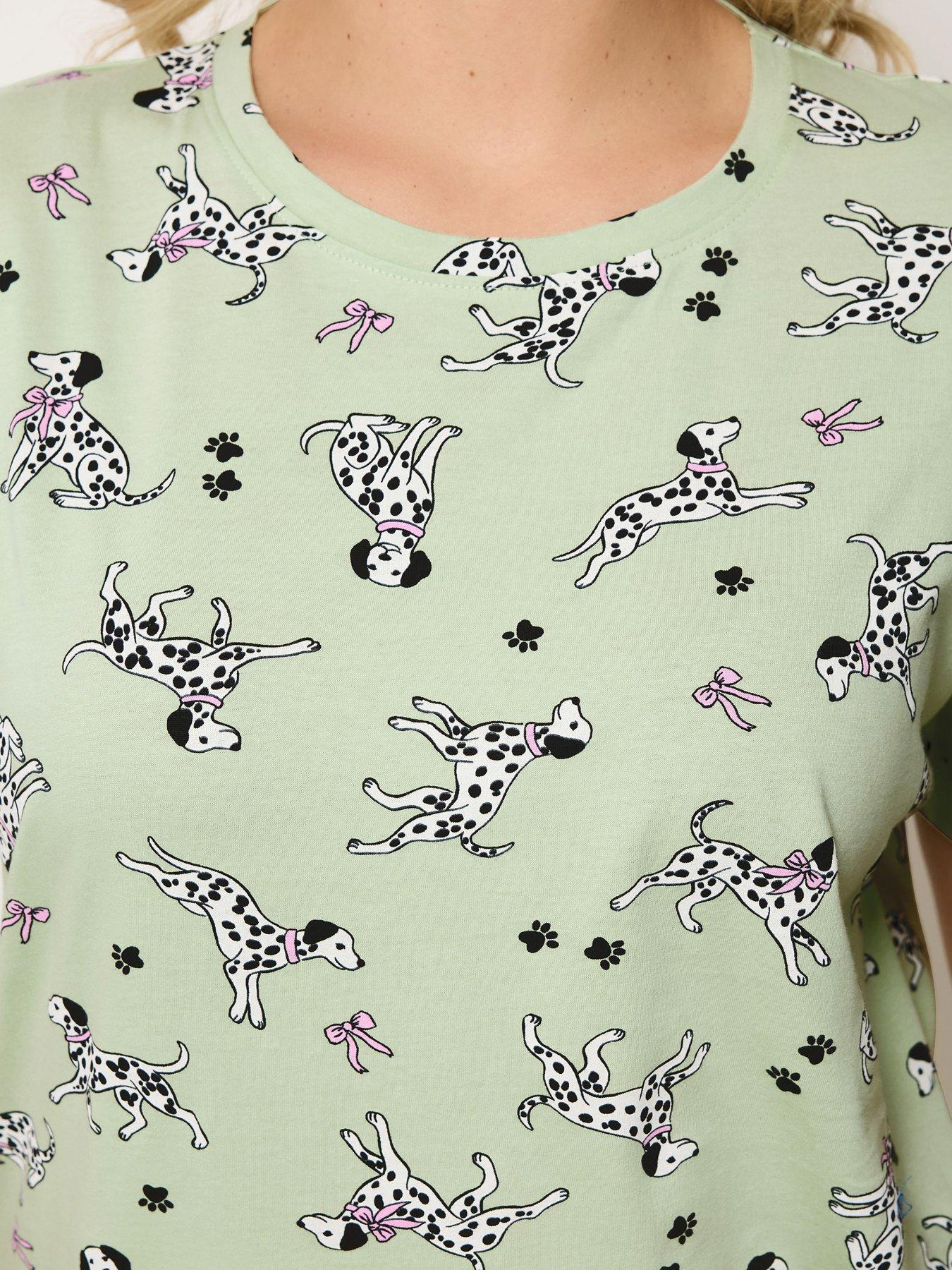 Image 4 of 5 of Yours Curve Dalmatians Print Short Sleeve Pyjama Set - Green