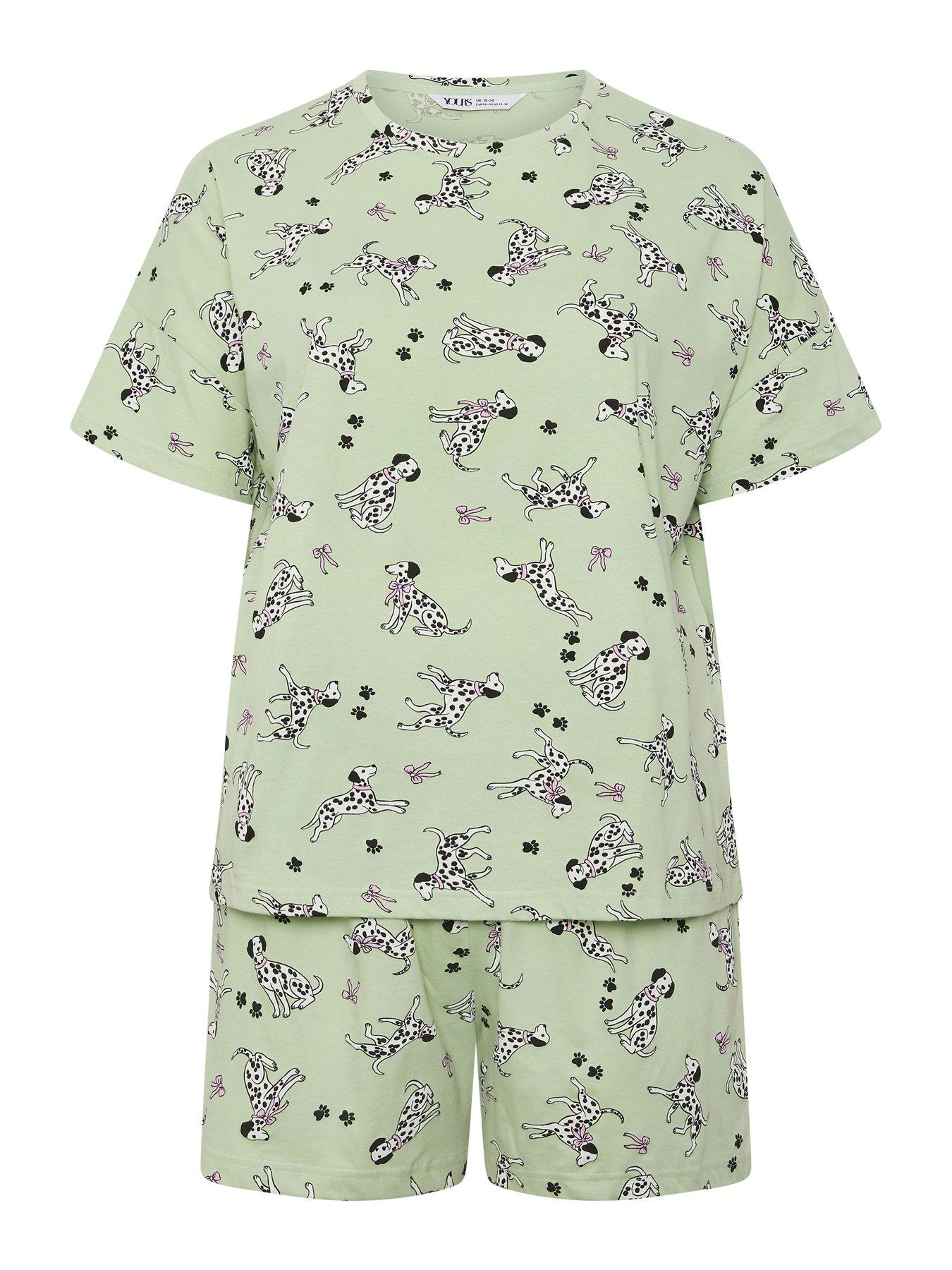 Image 5 of 5 of Yours Curve Dalmatians Print Short Sleeve Pyjama Set - Green