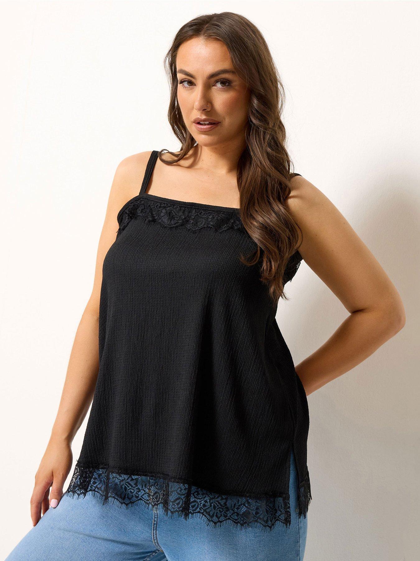 Yours Curve Lace Trim Texture Cami - Brown/Black