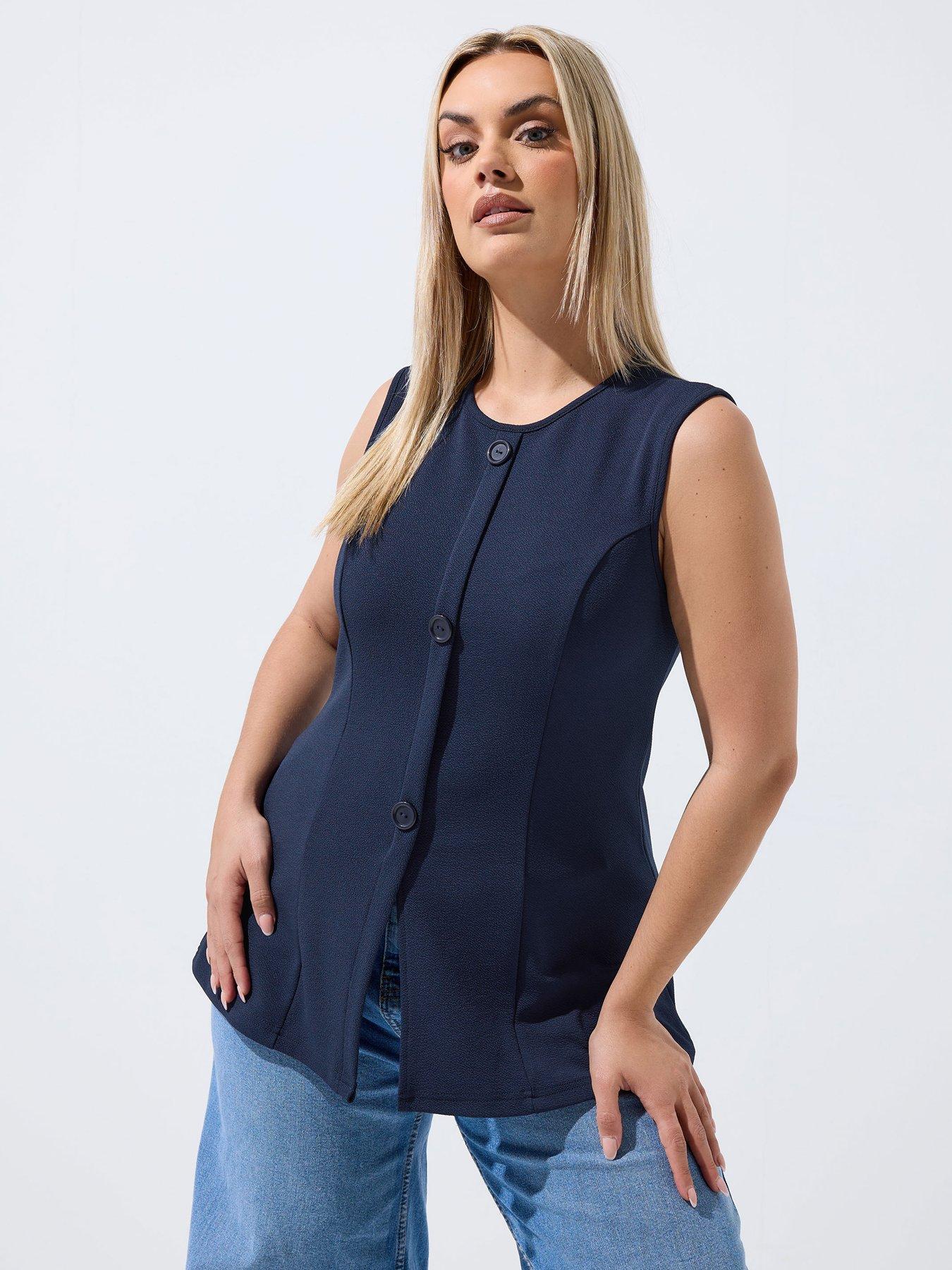 Yours Curve Seam Detail Waistcoat - Blue