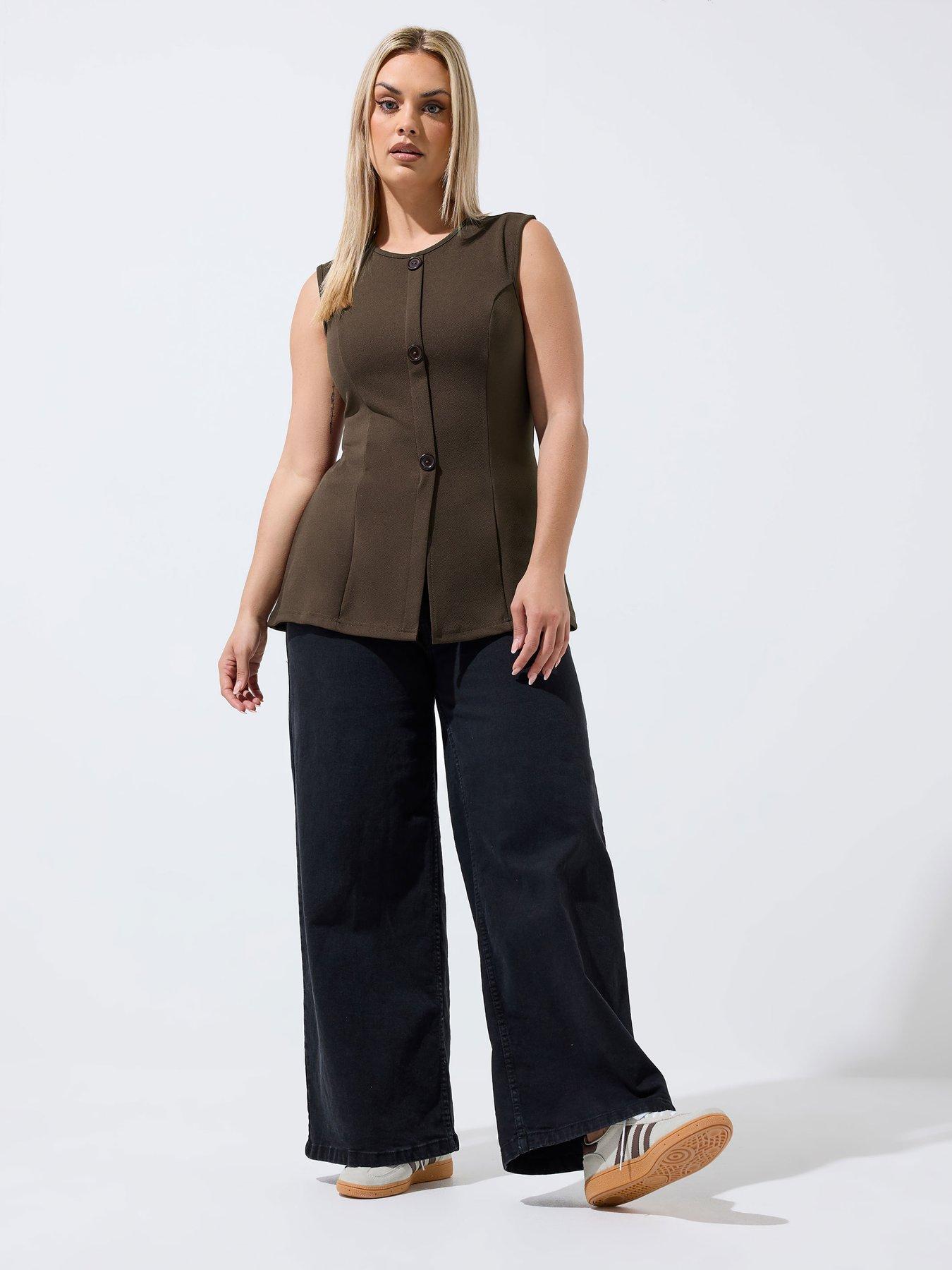Image 3 of 5 of Yours Curve Seam Detail Waistcoat - Brown
