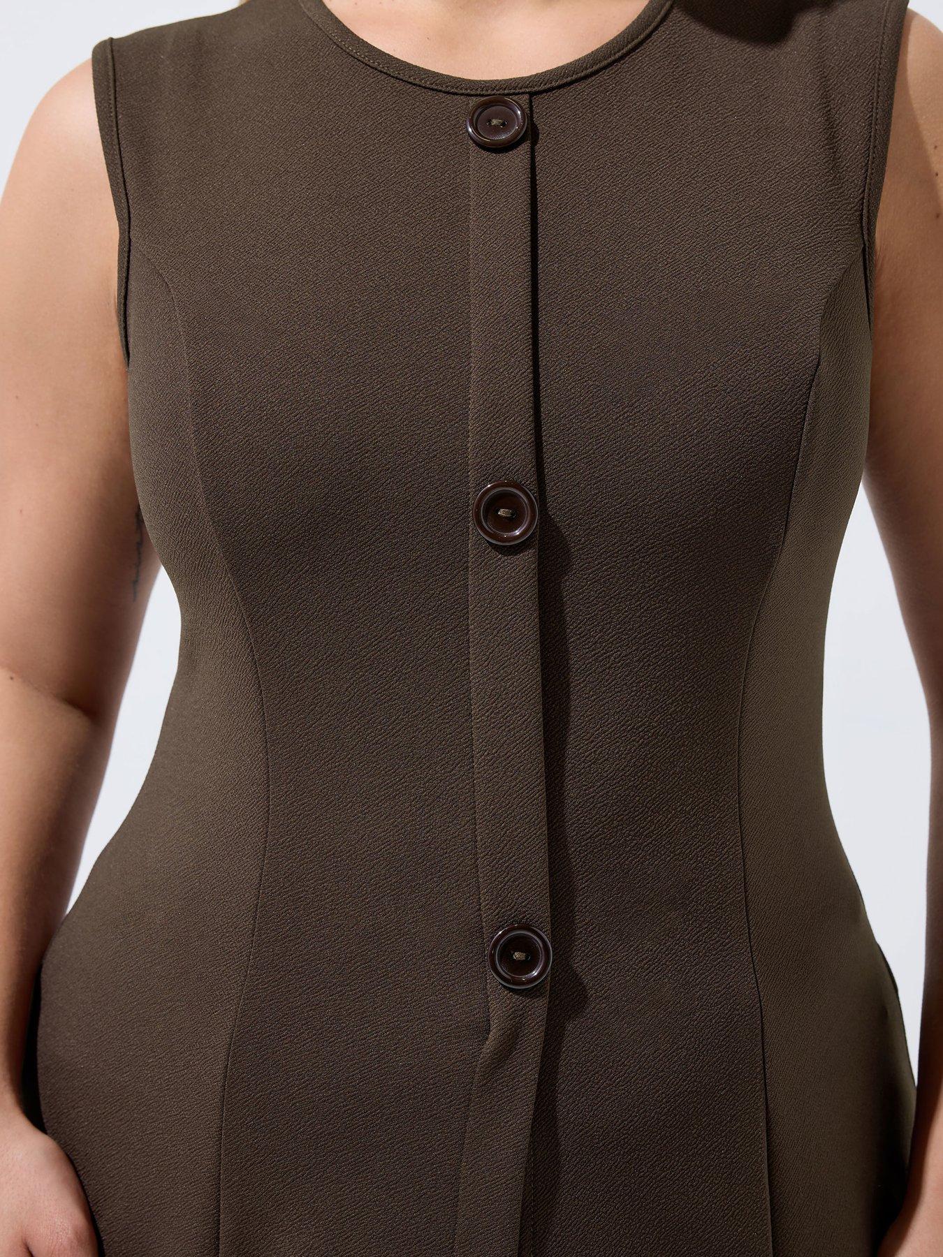 Image 4 of 5 of Yours Curve Seam Detail Waistcoat - Brown