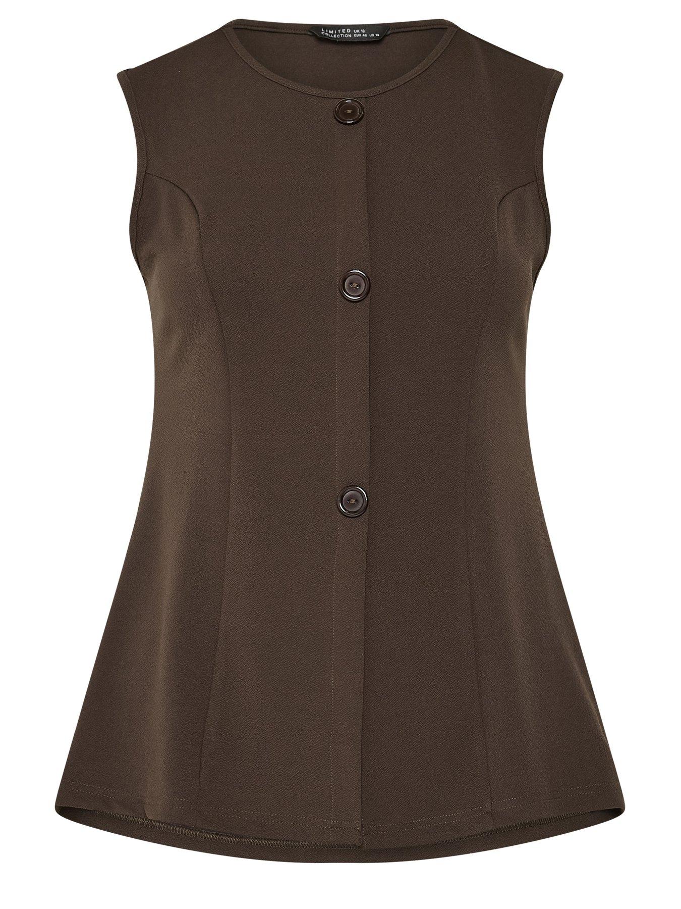 Image 5 of 5 of Yours Curve Seam Detail Waistcoat - Brown