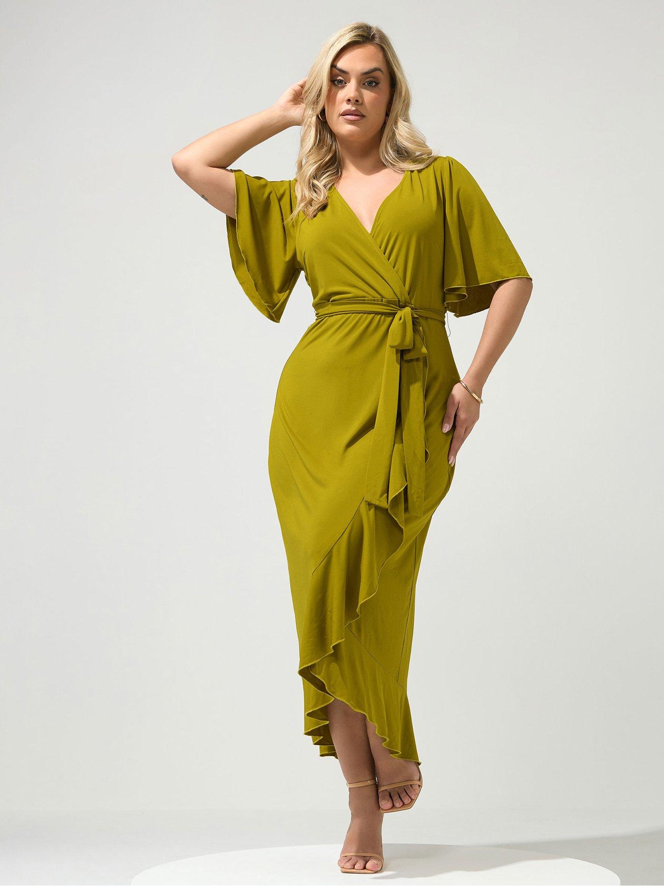 Yours Curve Ruffle Wrap Midaxi Dress - Green
