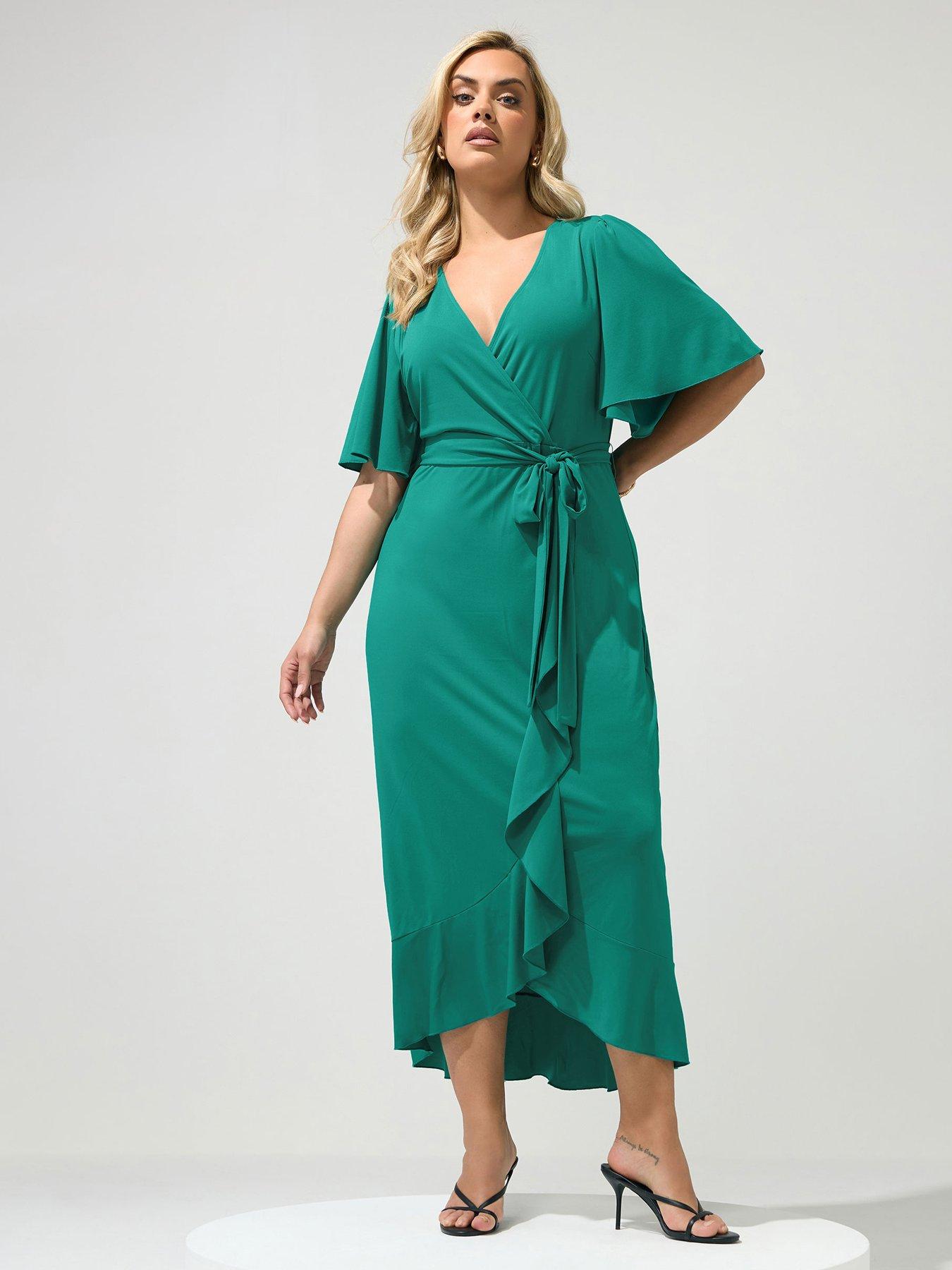 Yours Curve Ruffle Wrap Maxi Dress - Blue