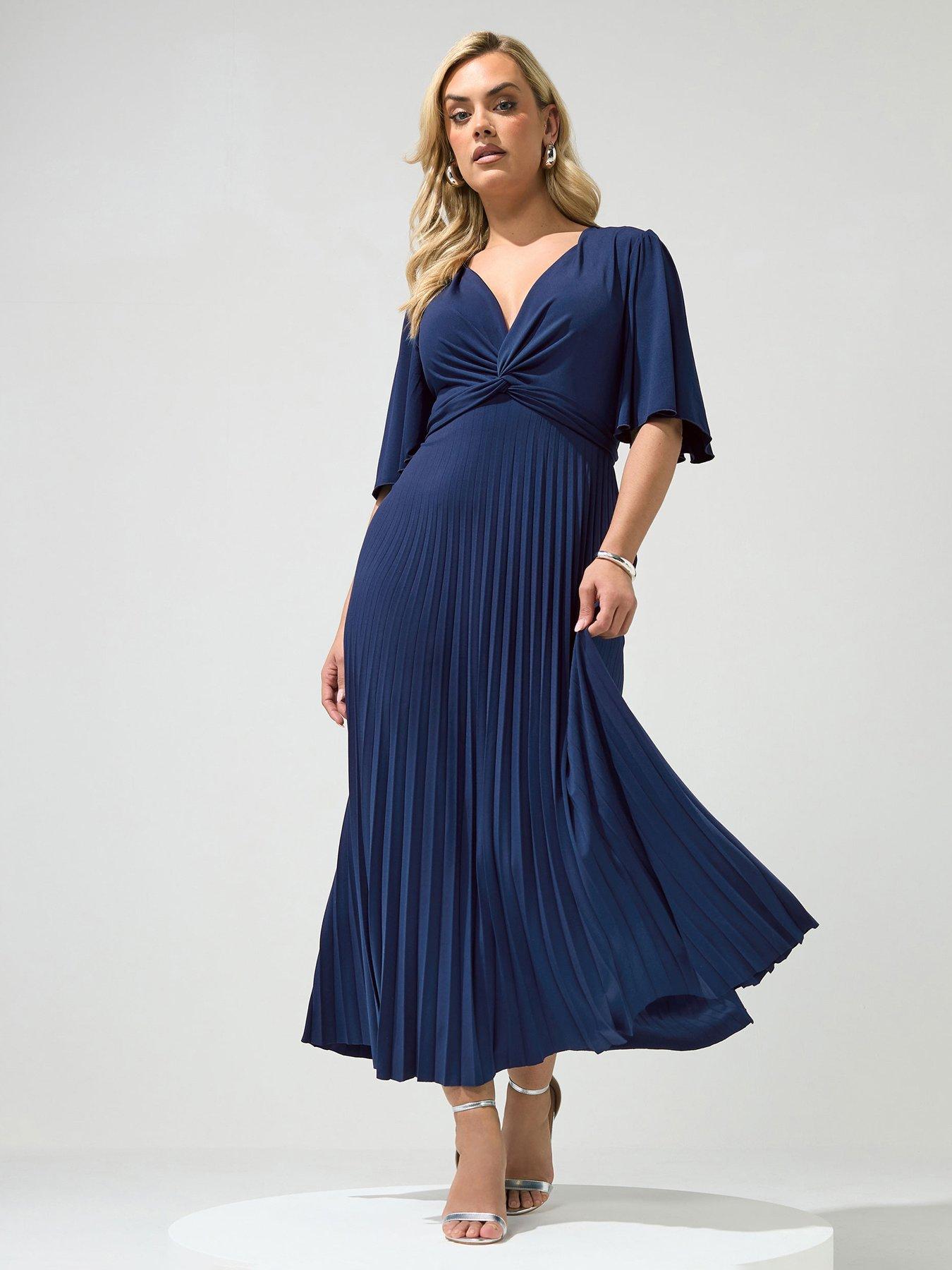 Yours Curve Knot Detail Angel Sleeve Maxi Dress - Blue
