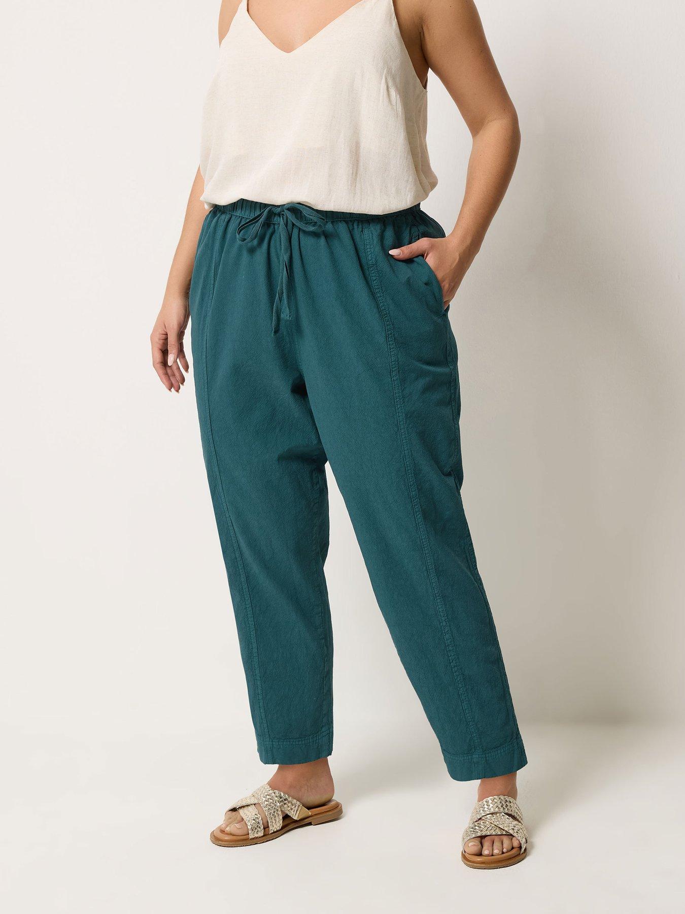Yours Curve Cool Cotton Barrel Trouser - Green