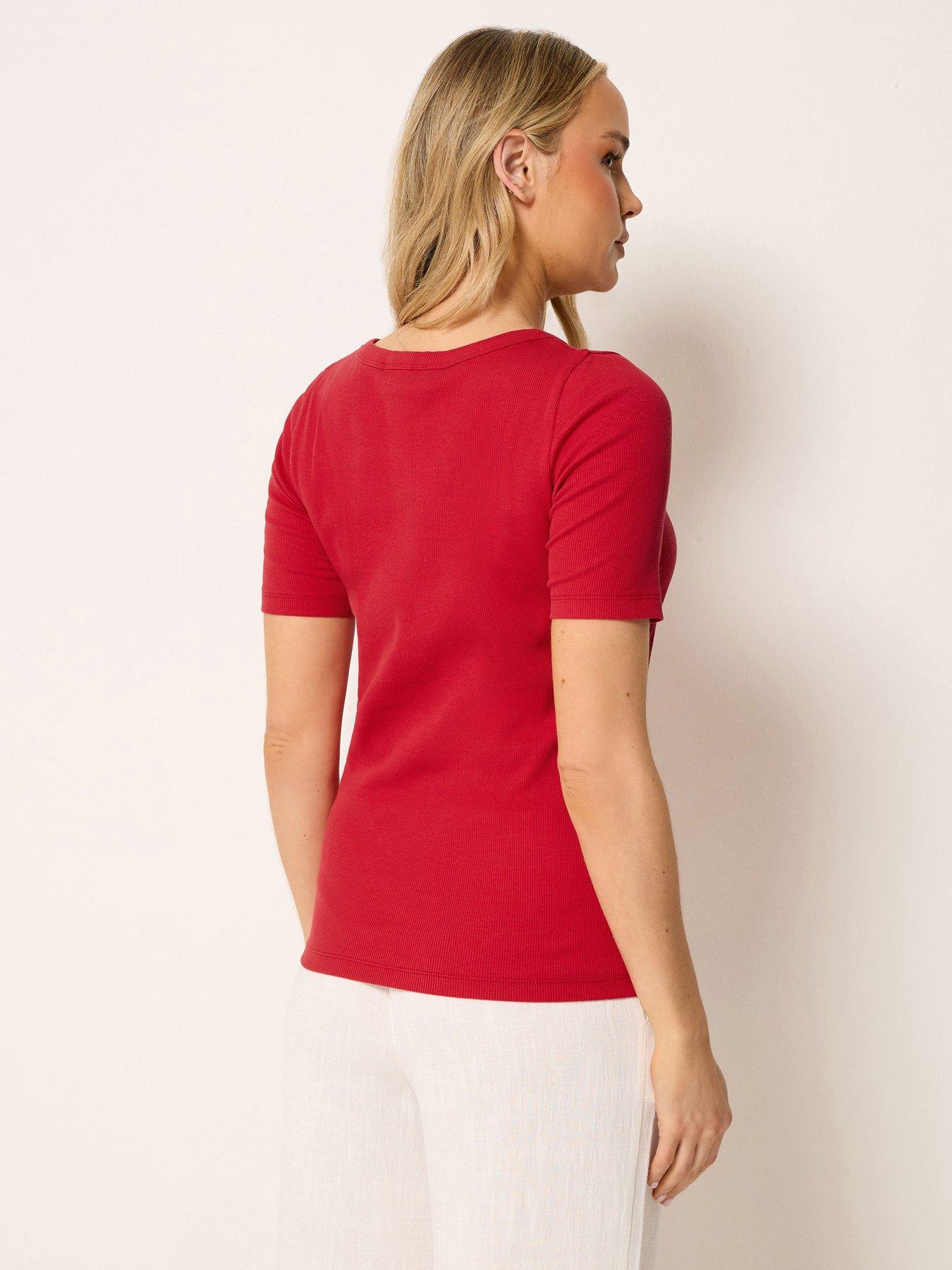 Image 2 of 5 of Long Tall Sally Scoop Neck Button T-Shirt - Red