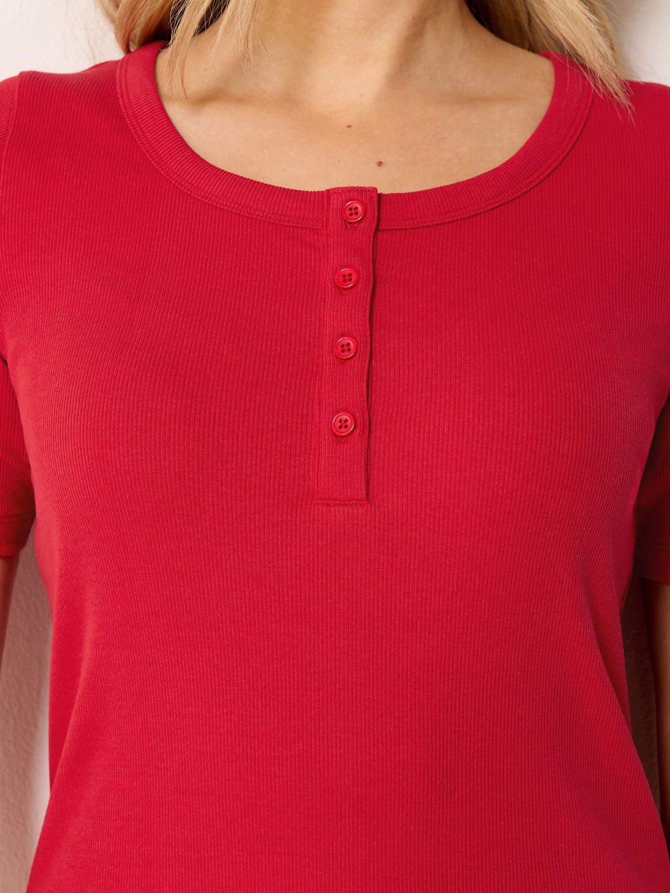 Image 4 of 5 of Long Tall Sally Scoop Neck Button T-Shirt - Red
