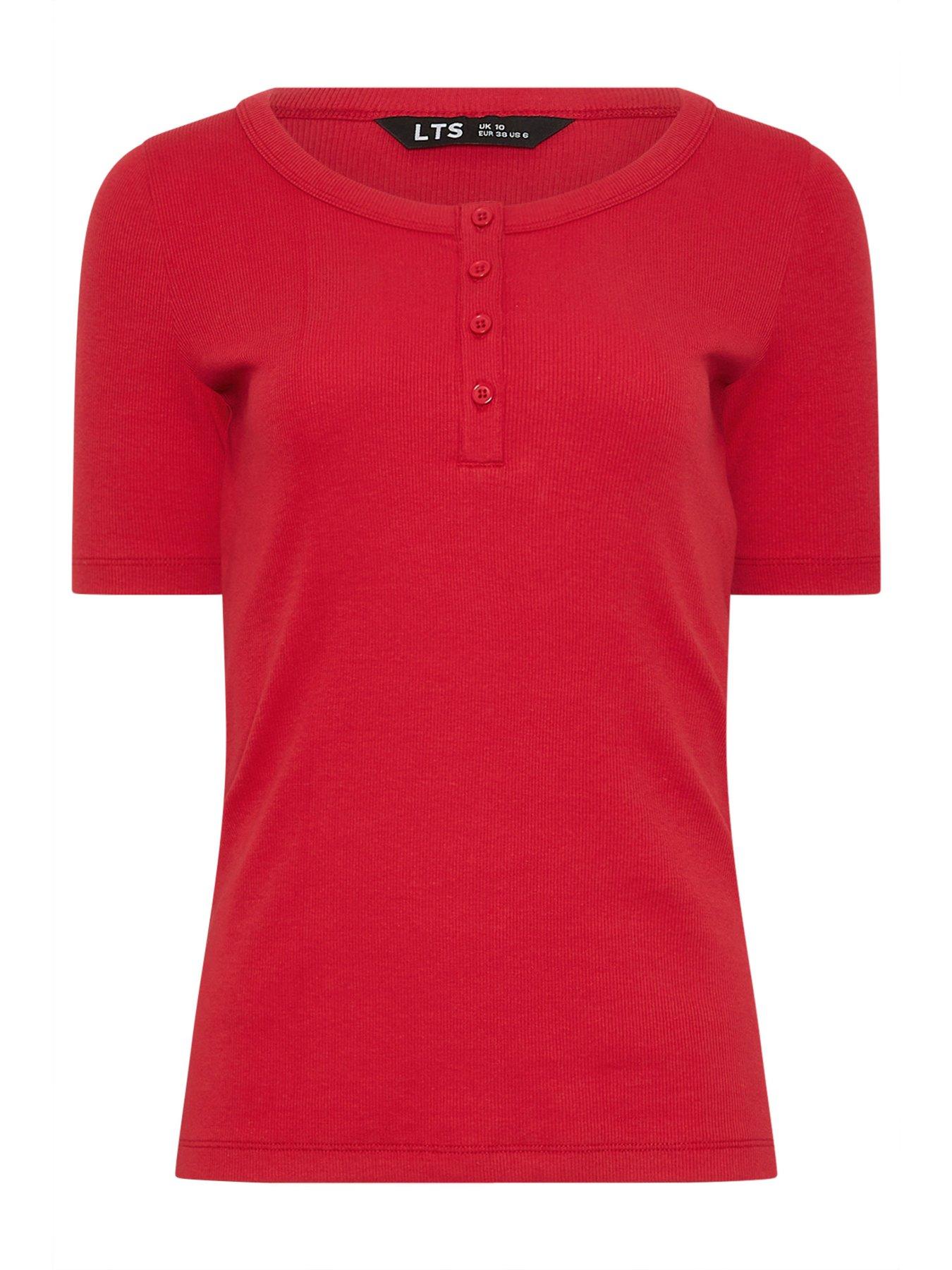 Image 5 of 5 of Long Tall Sally Scoop Neck Button T-Shirt - Red