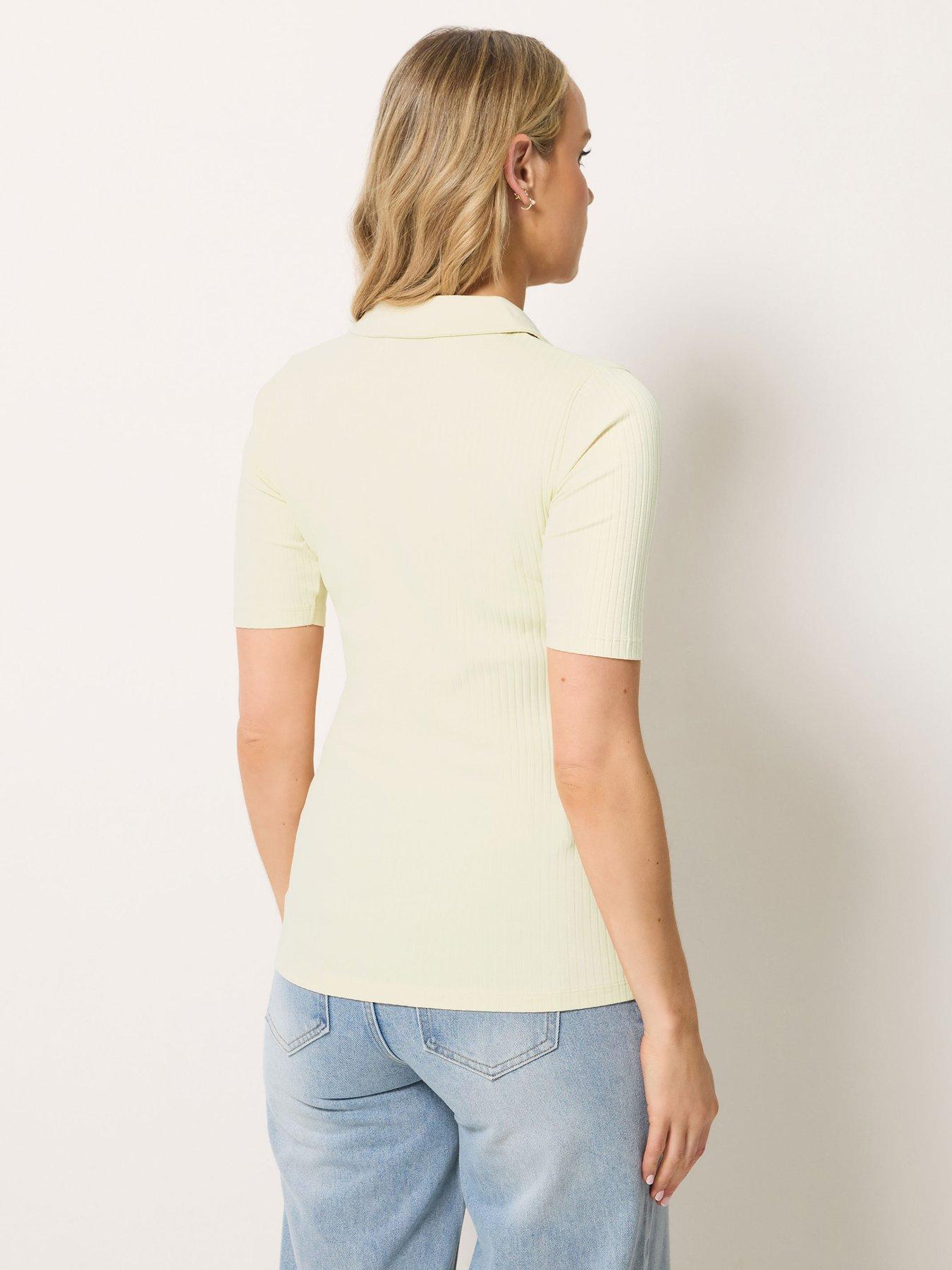 Image 2 of 4 of Long Tall Sally Zip Neck Rib T-Shirt - Yellow