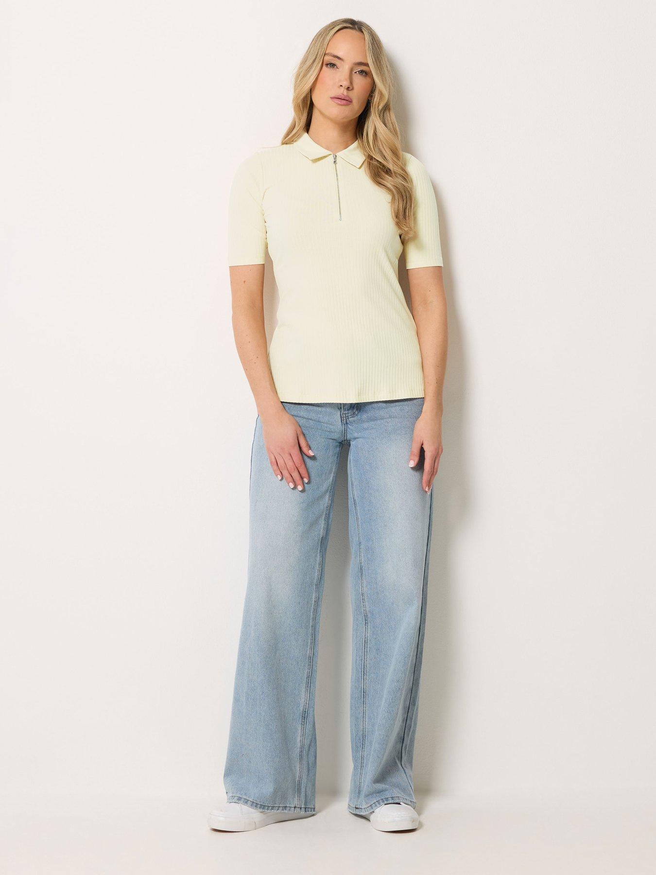 Image 3 of 4 of Long Tall Sally Zip Neck Rib T-Shirt - Yellow