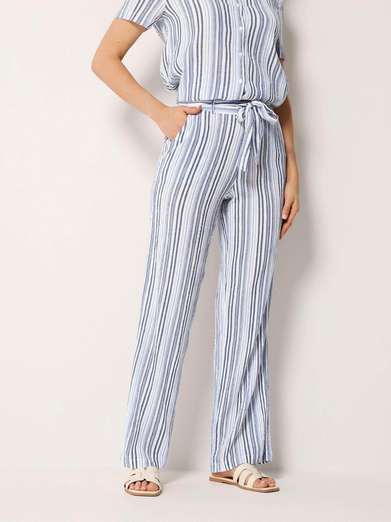 Long Tall Sally Stripe Print Trousers 36" - White