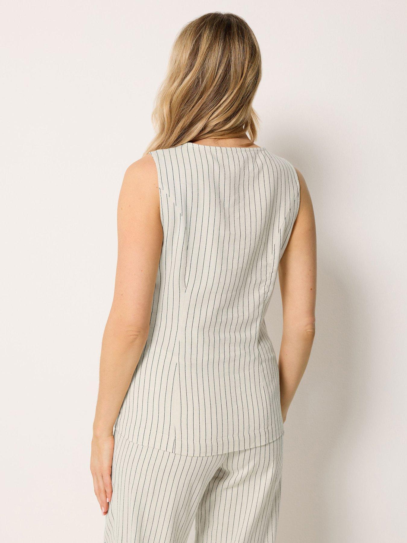 Image 2 of 4 of Long Tall Sally Pinstripe Linen Waistcoat - White
