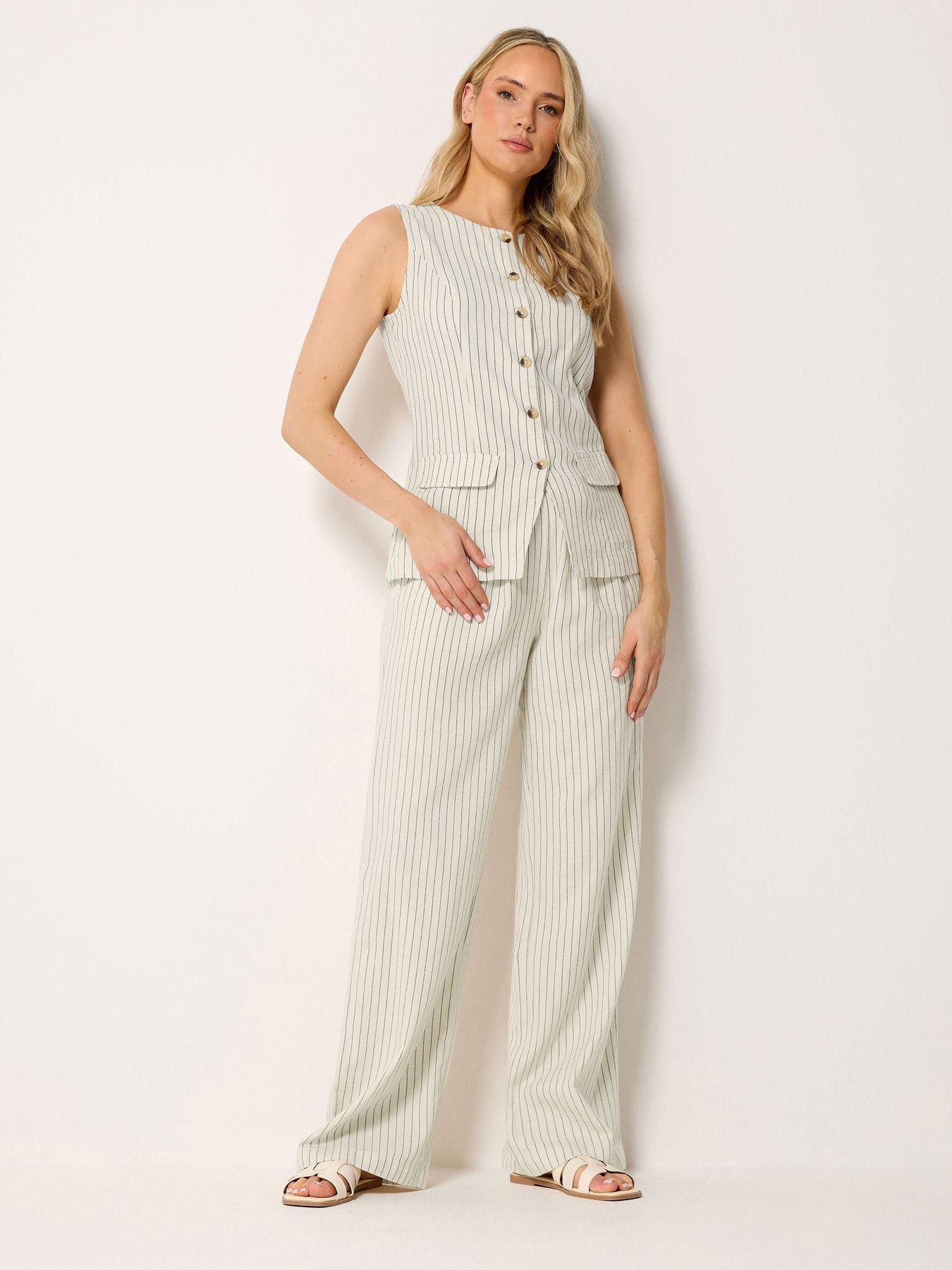 Image 3 of 4 of Long Tall Sally Pinstripe Linen Waistcoat - White