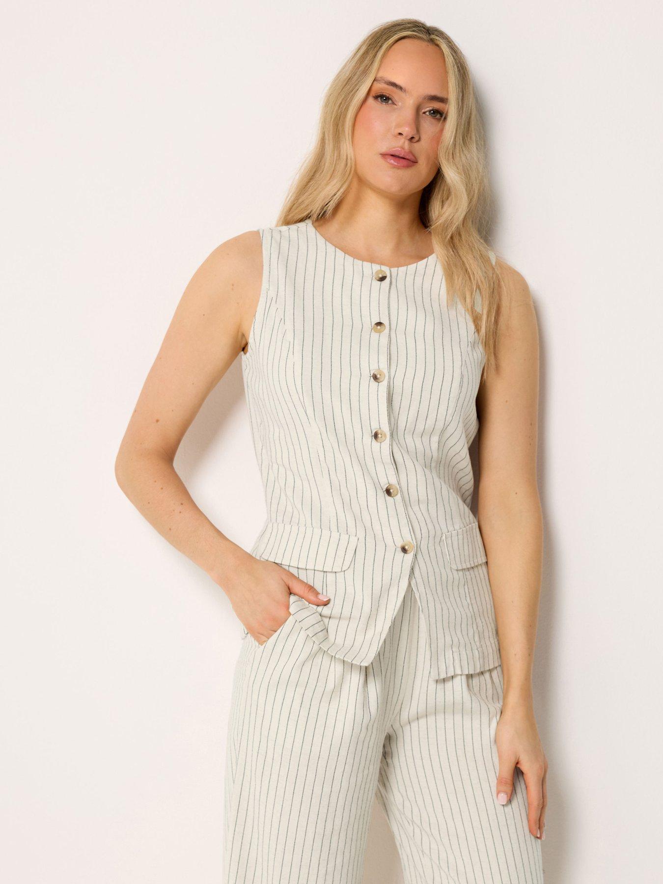 Image 4 of 4 of Long Tall Sally Pinstripe Linen Waistcoat - White
