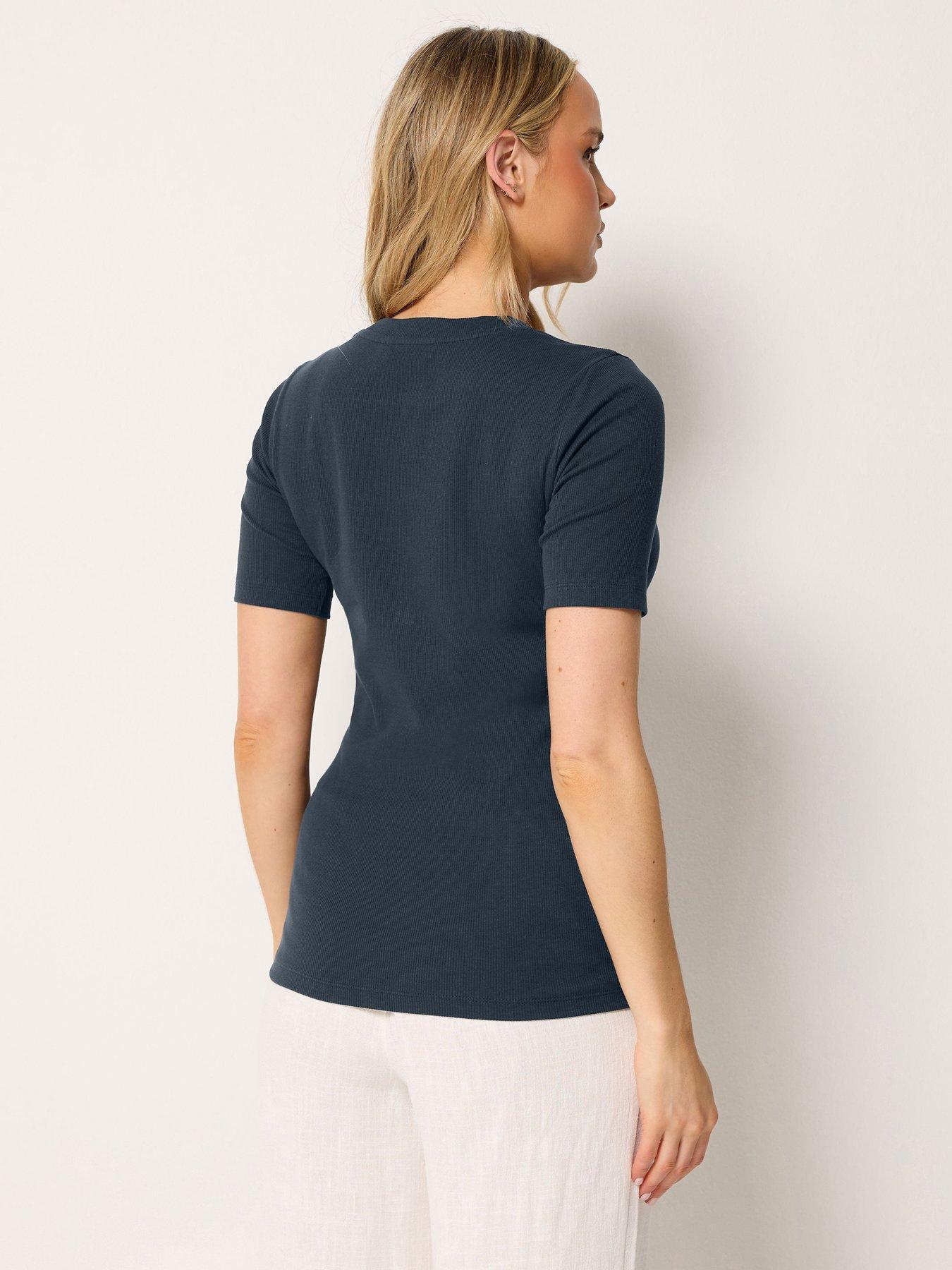 Image 2 of 5 of Long Tall Sally Rib Button Short Sleeve T-Shirt - Blue