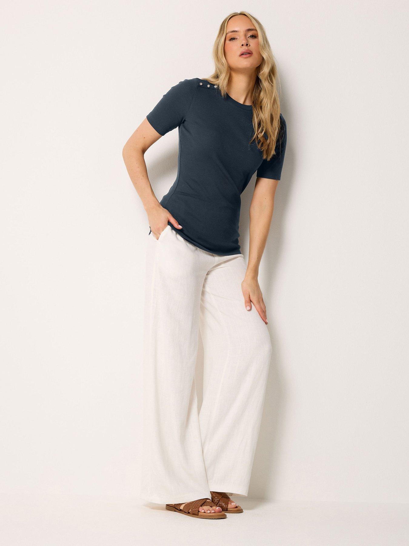 Image 3 of 5 of Long Tall Sally Rib Button Short Sleeve T-Shirt - Blue