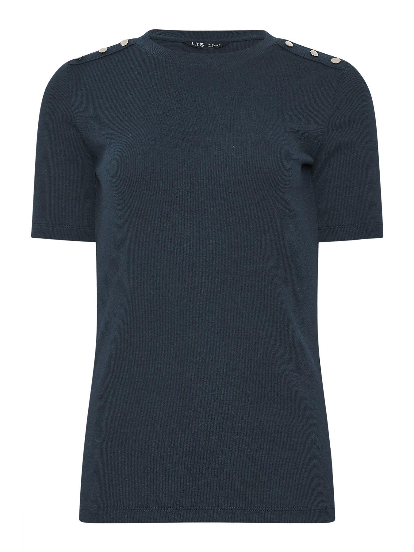 Image 5 of 5 of Long Tall Sally Rib Button Short Sleeve T-Shirt - Blue