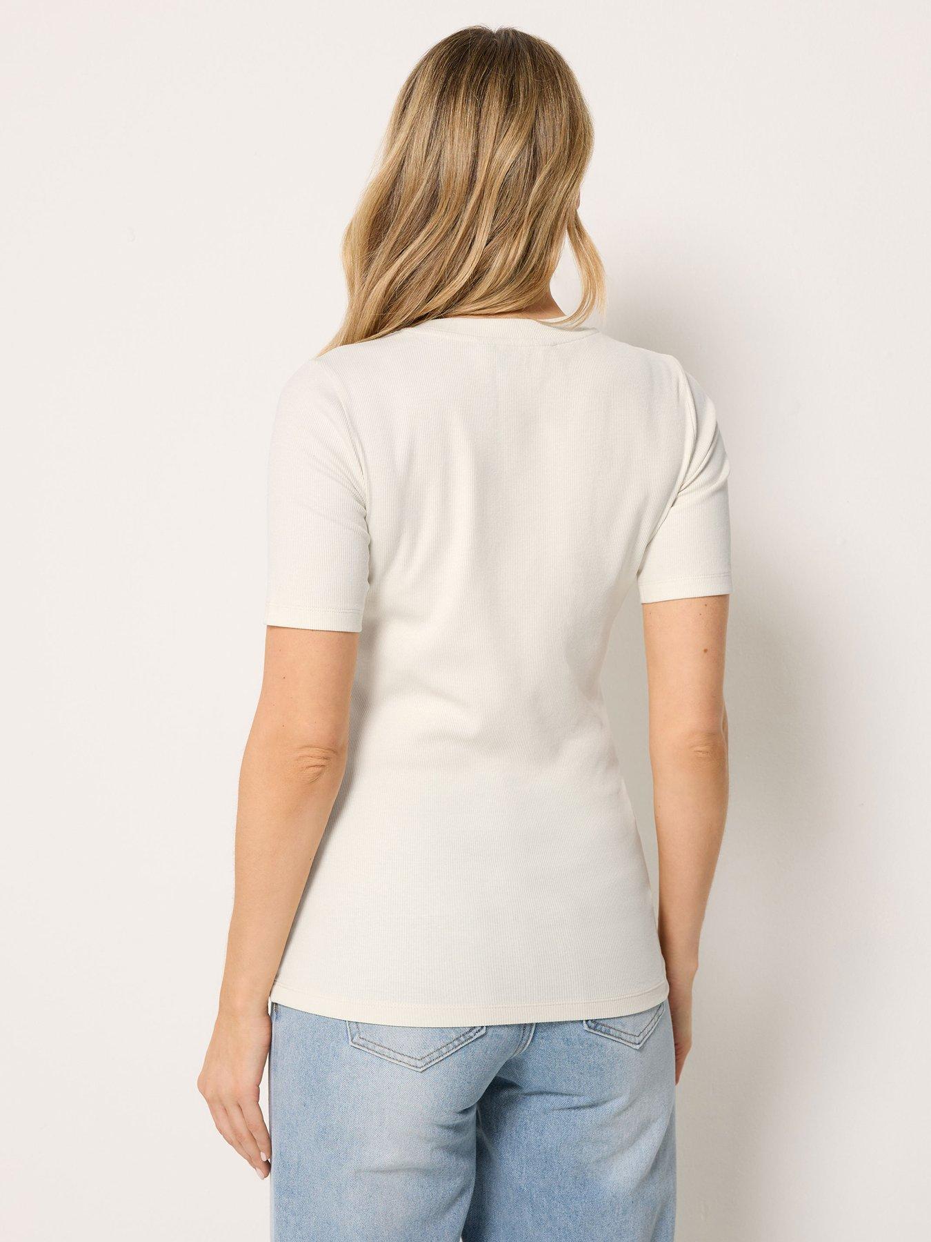 Image 2 of 5 of Long Tall Sally Rib Button Short Sleeve T-Shirt - Cream