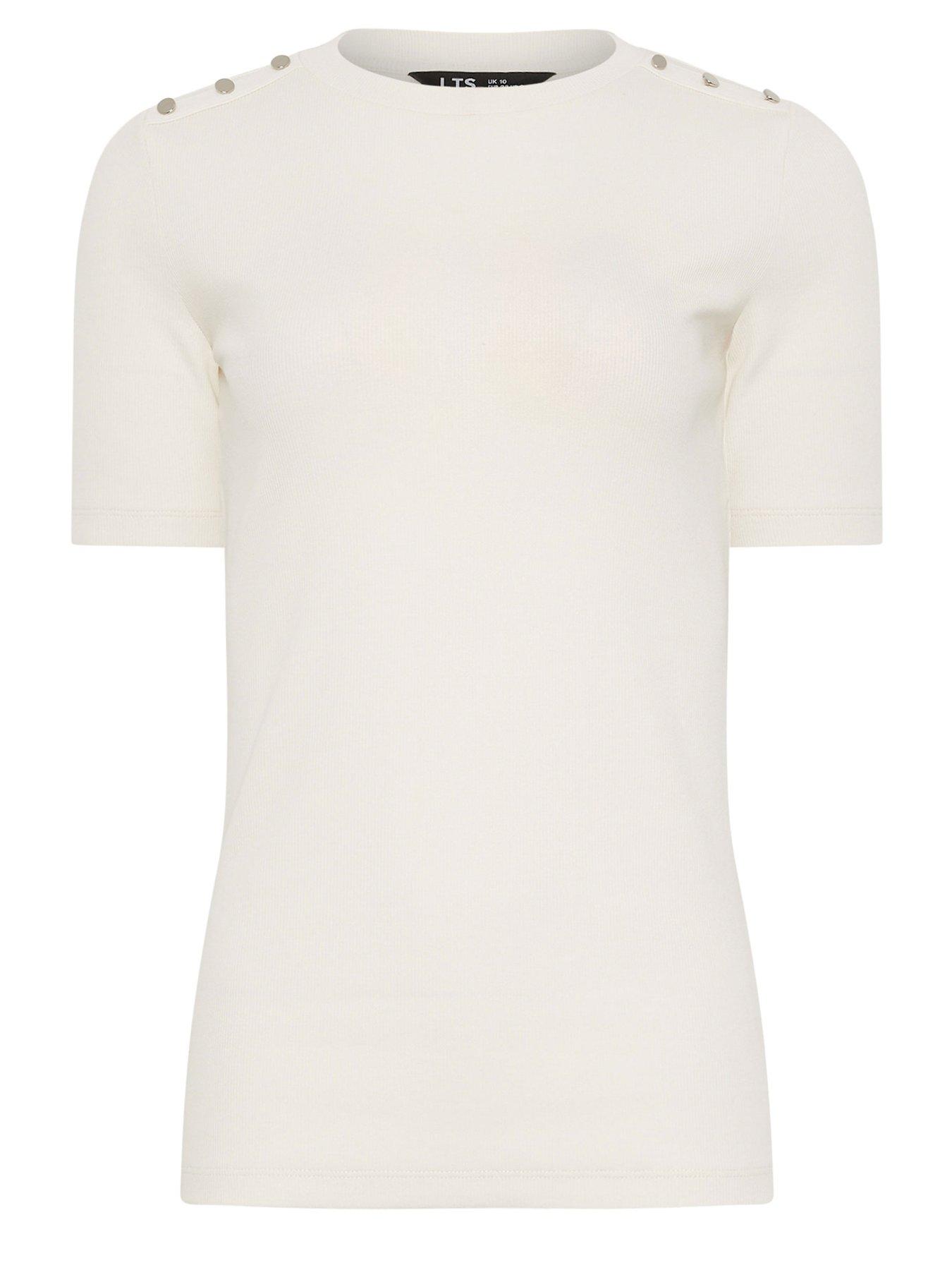 Image 5 of 5 of Long Tall Sally Rib Button Short Sleeve T-Shirt - Cream
