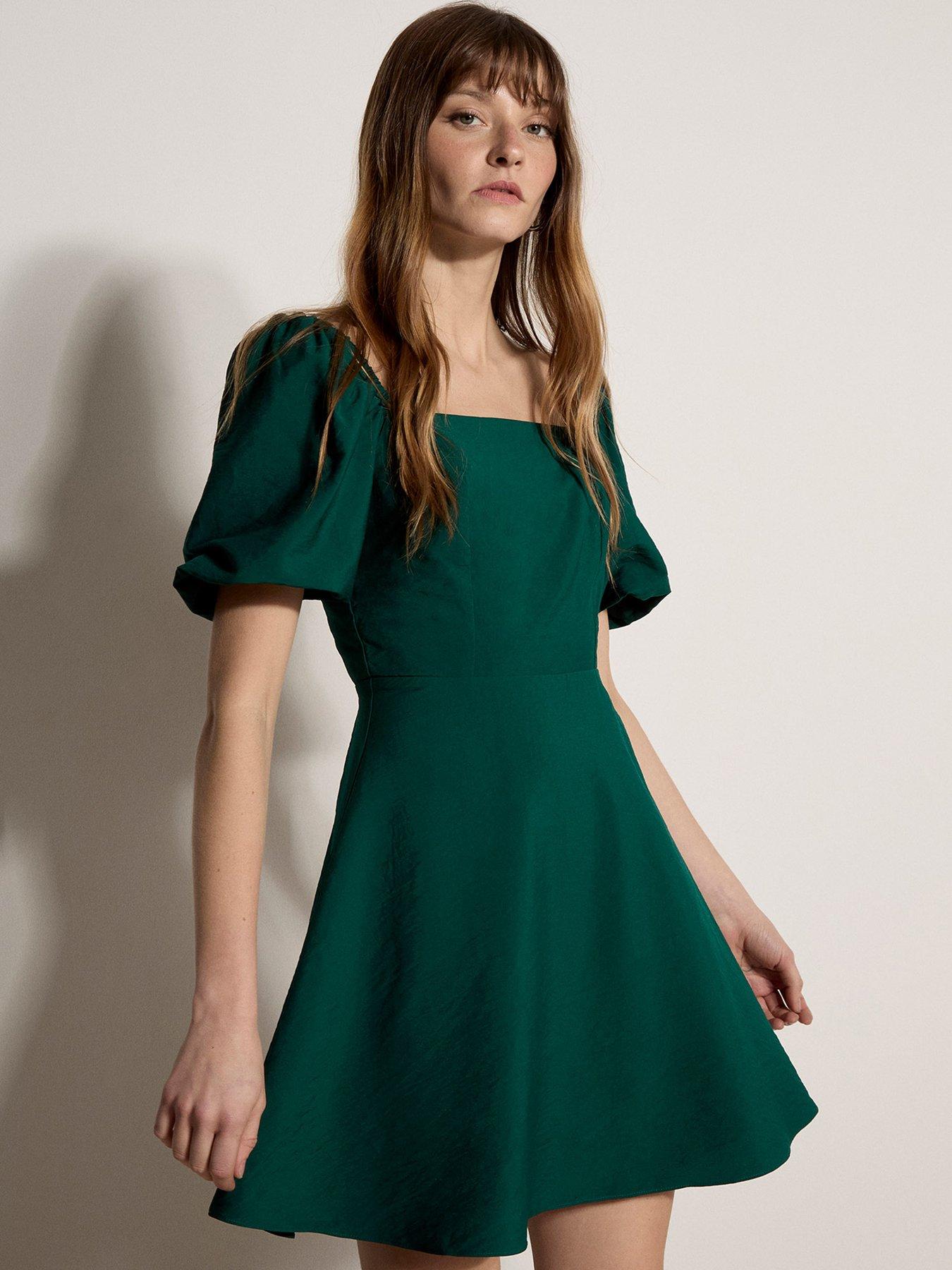 Apricot Fit Flare Volume Slv Mini Dress