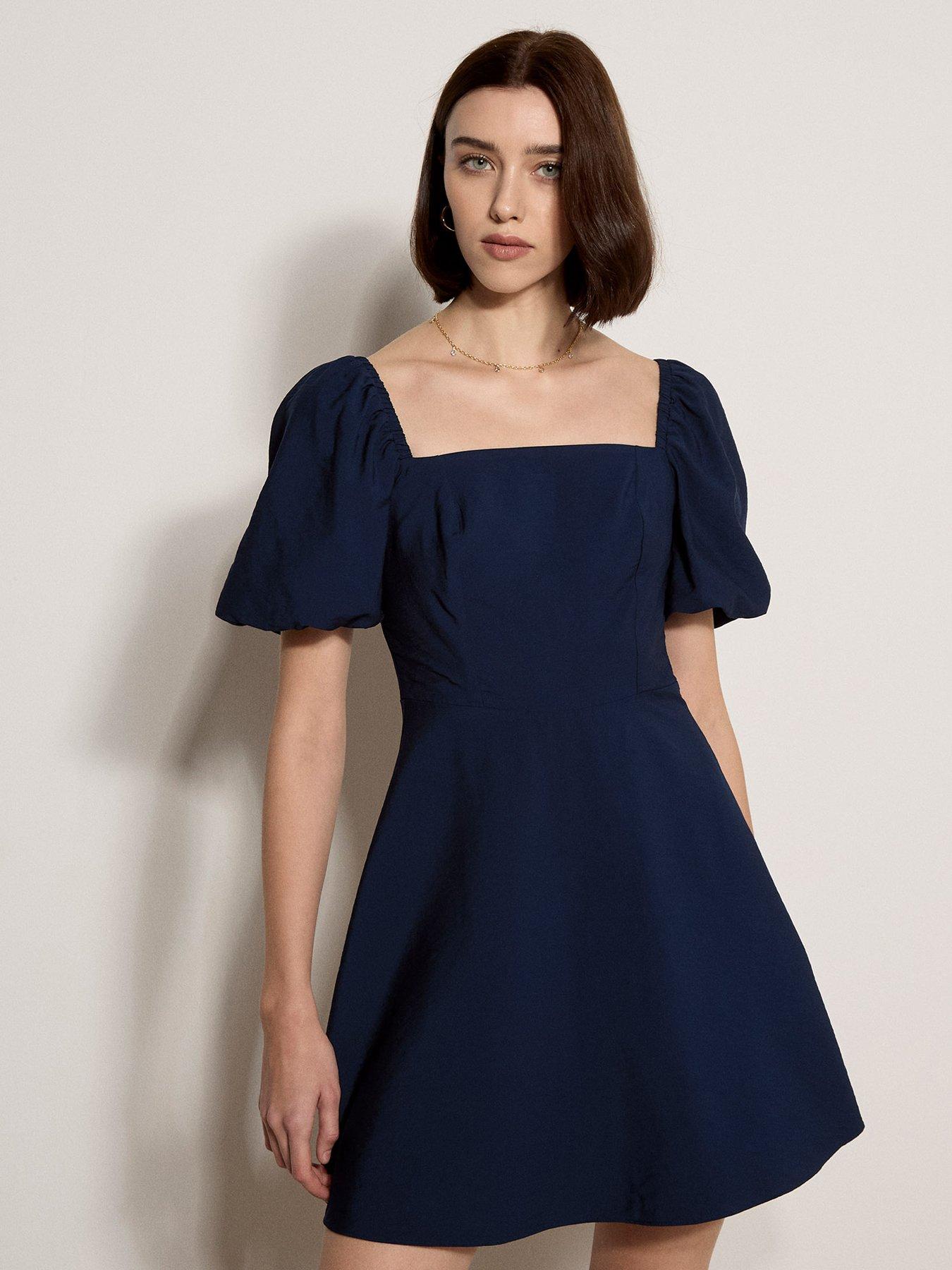 Apricot Fit Flare Volume Slv Mini Dress