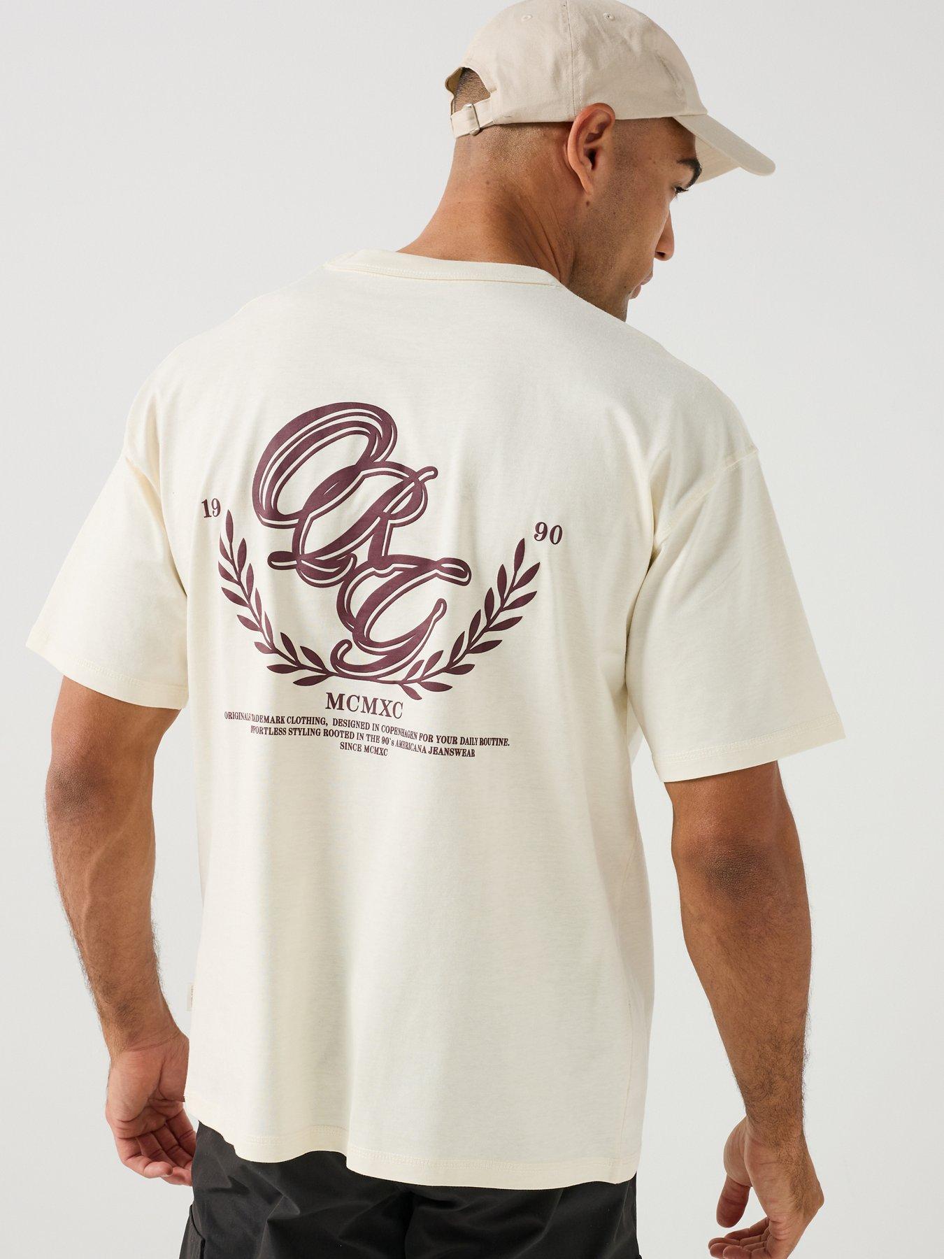 Image 1 of 6 of Jack & Jones Frederiksberg Back Graphic Crew Neck T-Shirt - White