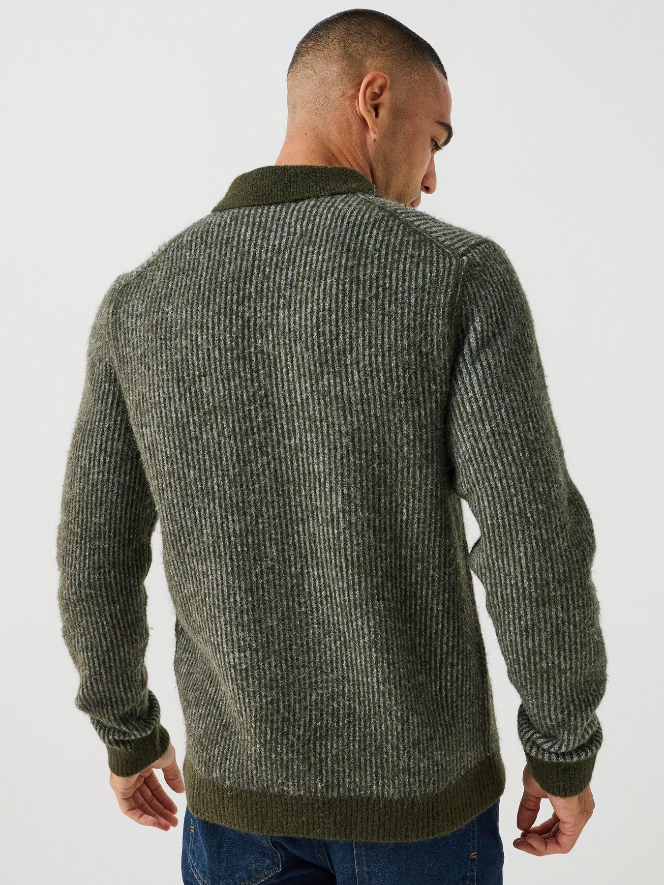 Image 2 of 6 of Jack & Jones Mens Regular Fit Ribbed Knit Long Sleeve Polo Shirt - Medium Grey Melange