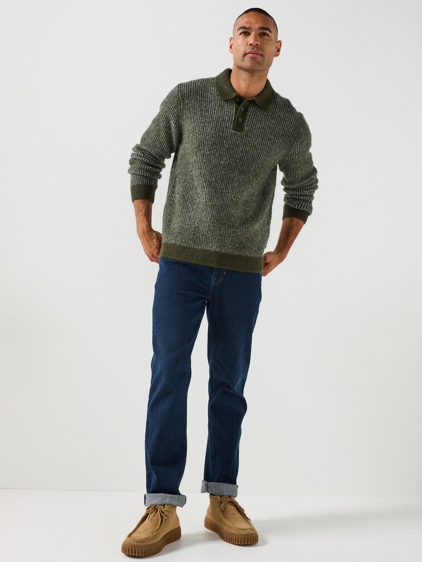 Image 3 of 6 of Jack & Jones Mens Regular Fit Ribbed Knit Long Sleeve Polo Shirt - Medium Grey Melange