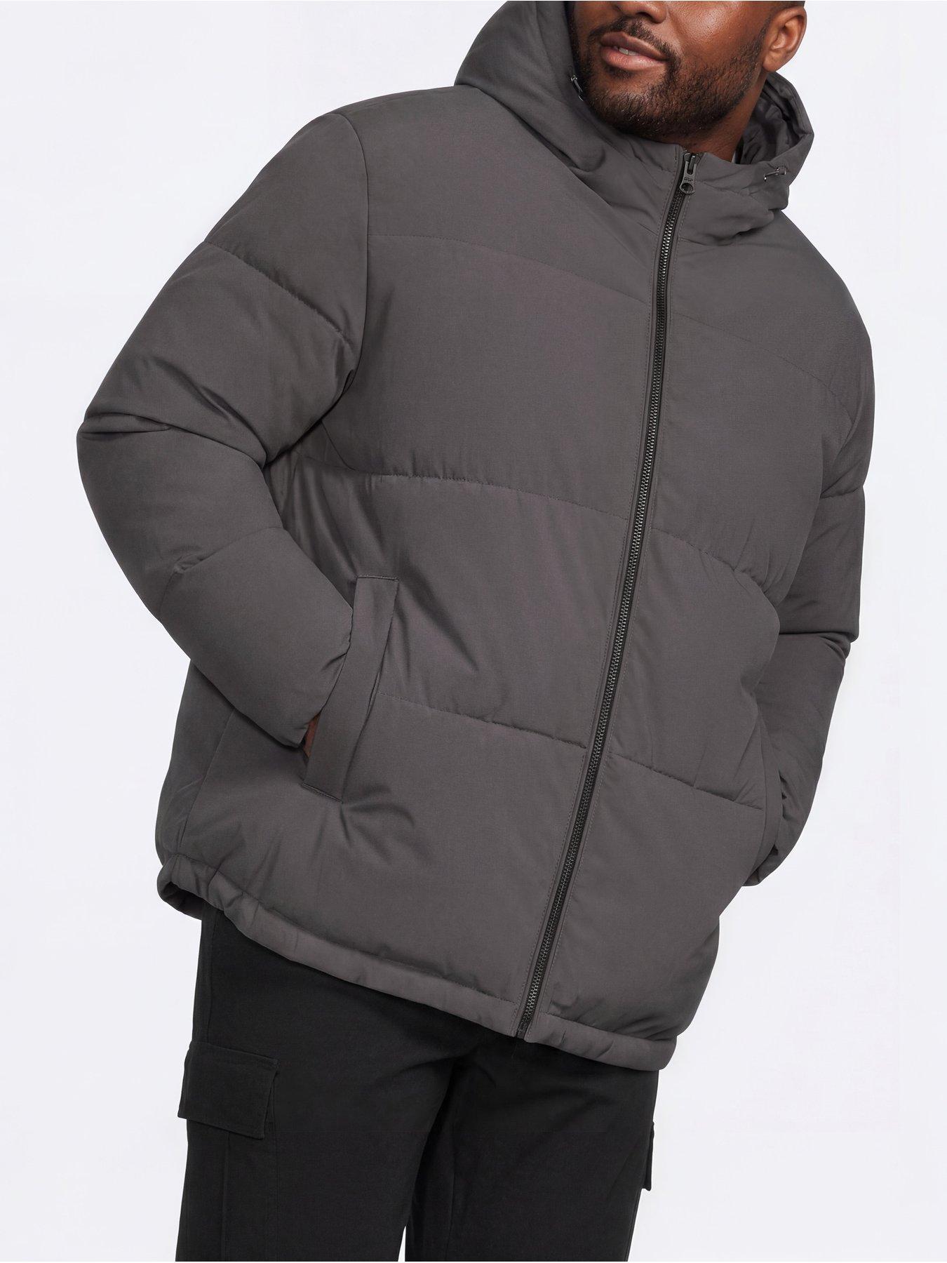 Jack & Jones Mens Plus Size Galaxy Faux Down Hooded Puffer Jacket - Asphalt