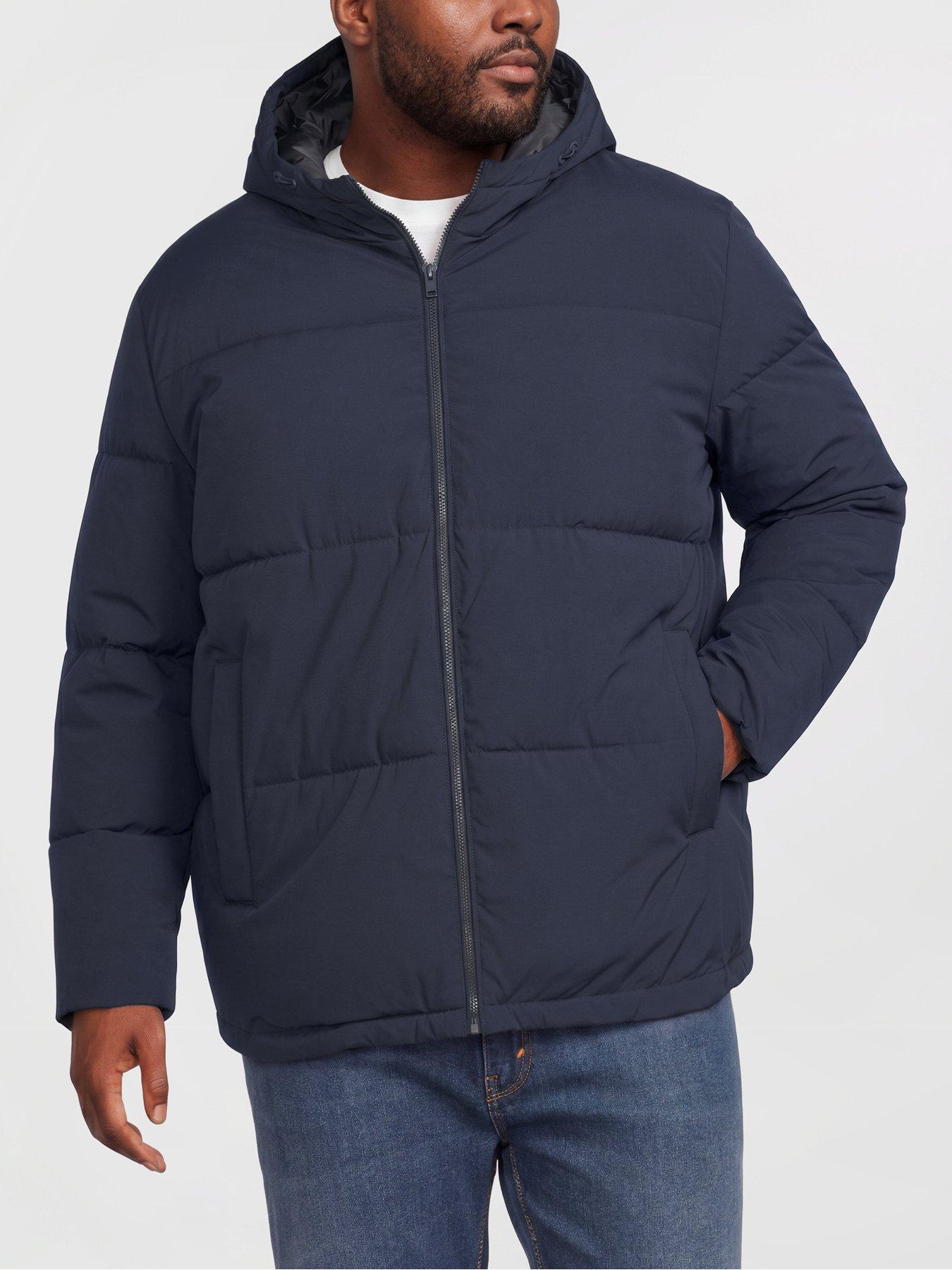 Jack & Jones Mens Plus Size Hooded Quilted Puffer Jacket - Sky Captain