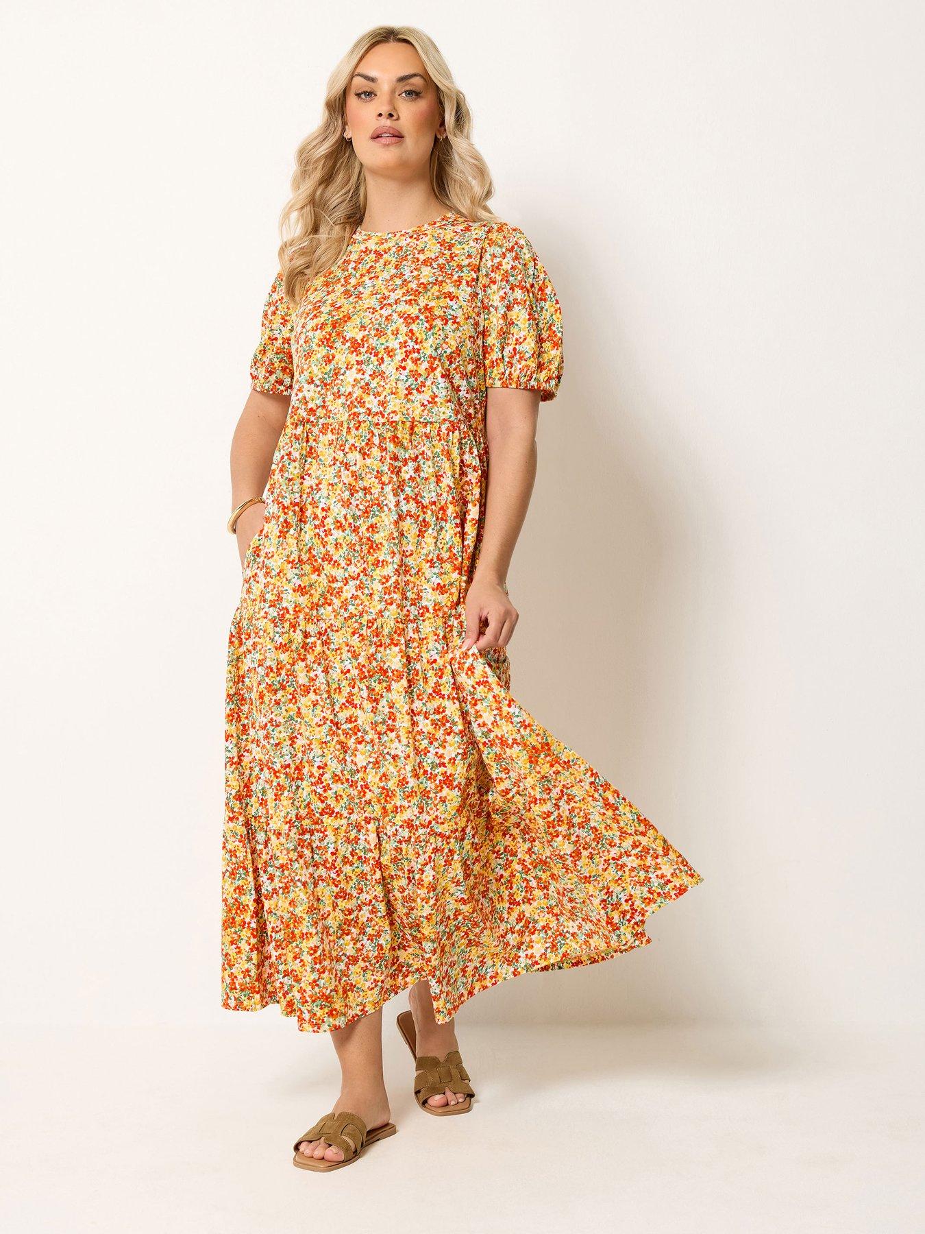 Yours Curve Puff Sleeve Dress - Yellow