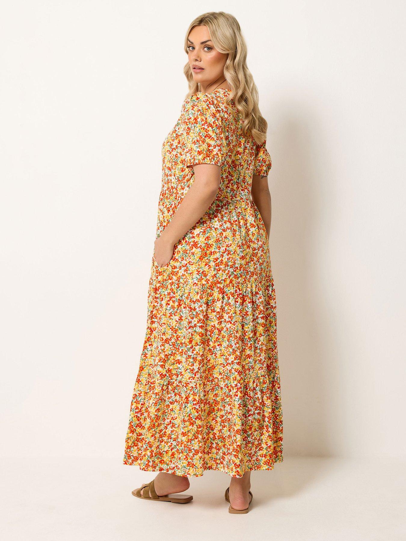 Image 2 of 5 of Yours Curve Puff Sleeve Dress - Yellow
